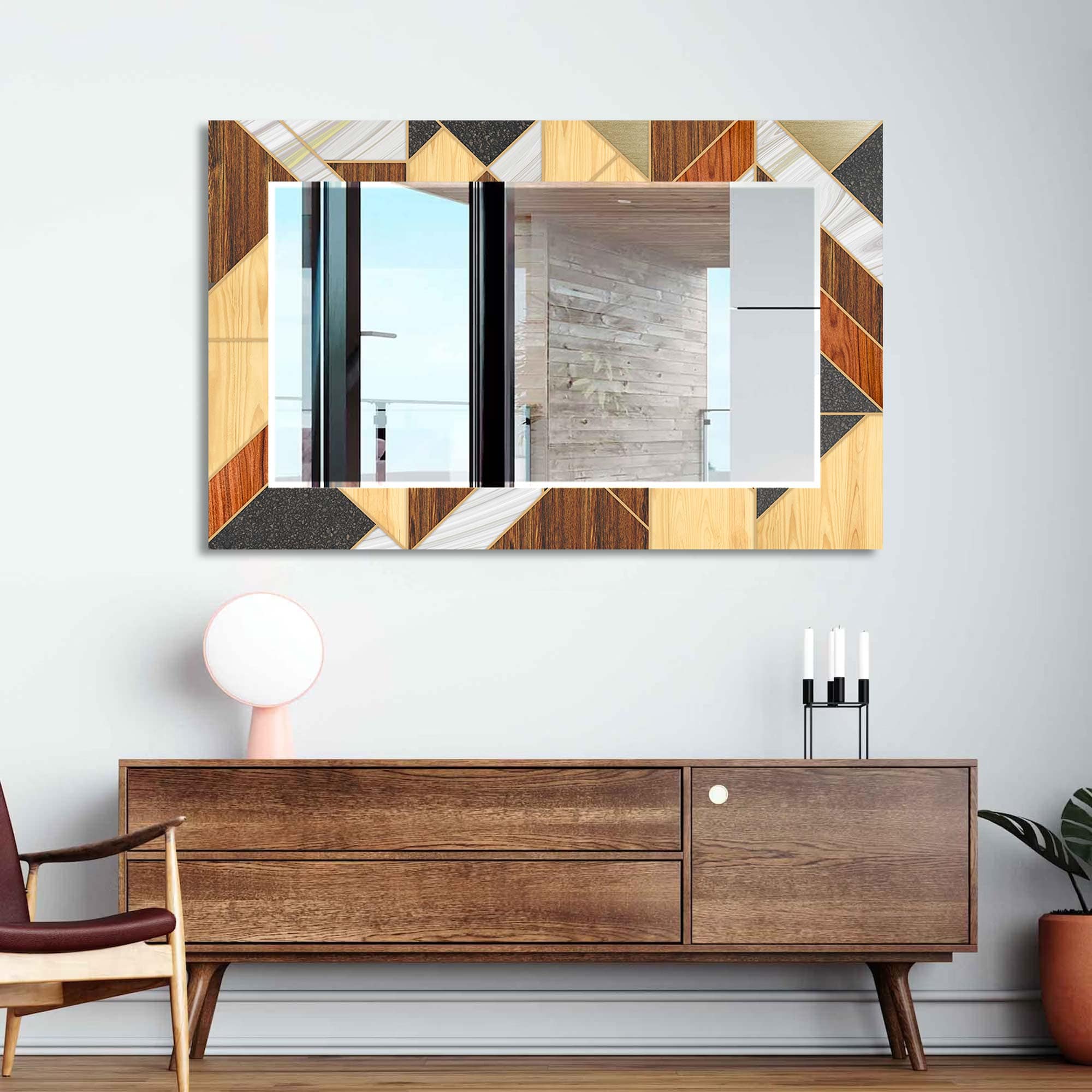 Artronauts Glass Print Wooden Design Tempered Glass Mirror