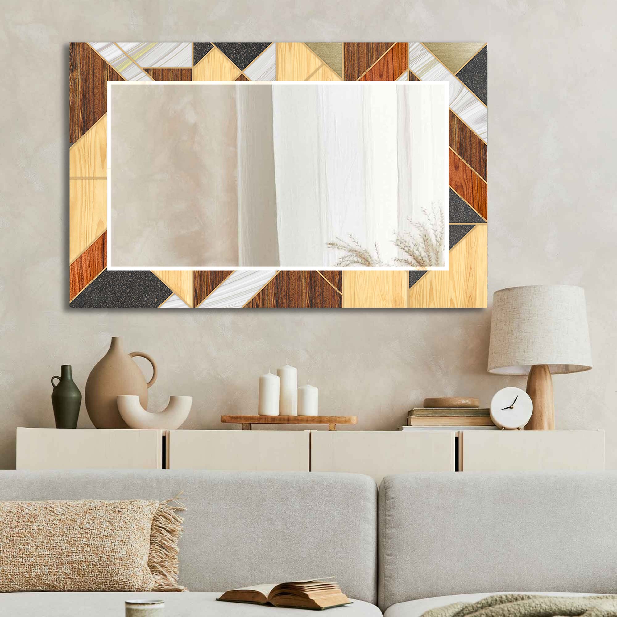 Artronauts Glass Print Wooden Design Tempered Glass Mirror