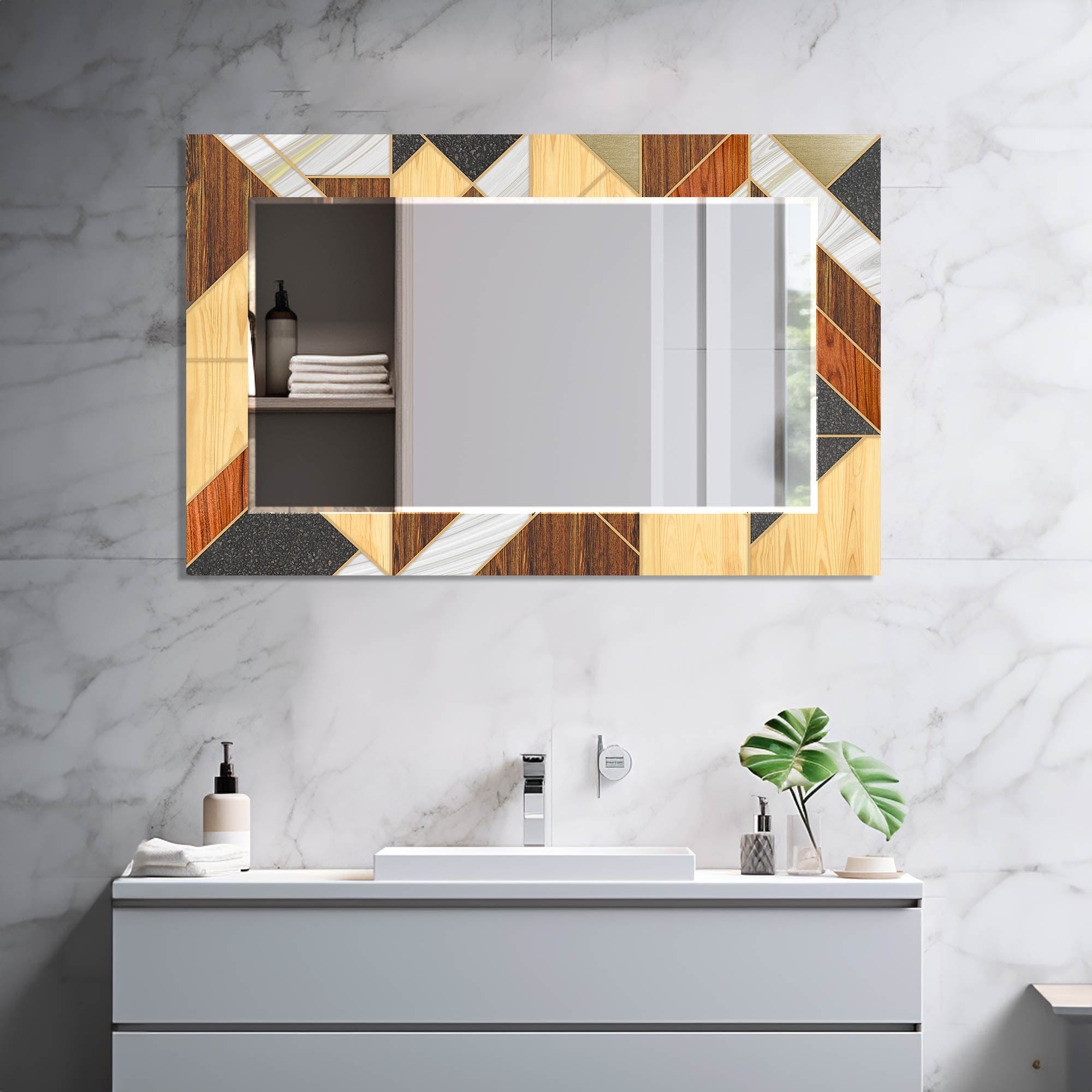 Artronauts Glass Print Wooden Design Tempered Glass Mirror