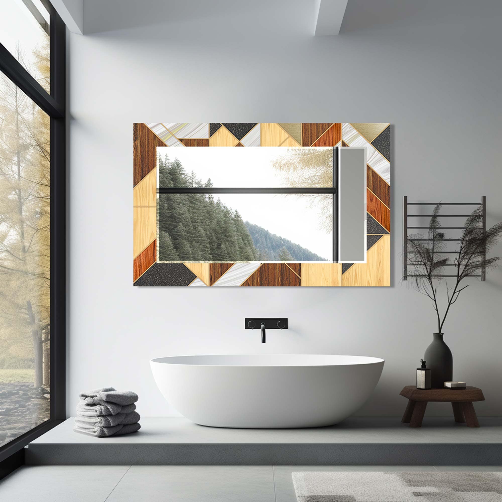 Artronauts Glass Print Wooden Design Tempered Glass Mirror