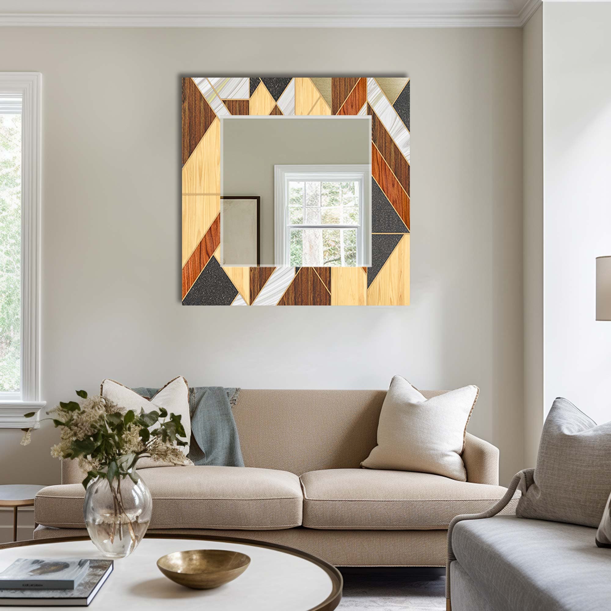 Artronauts Glass Print Wooden Design Tempered Glass Mirror