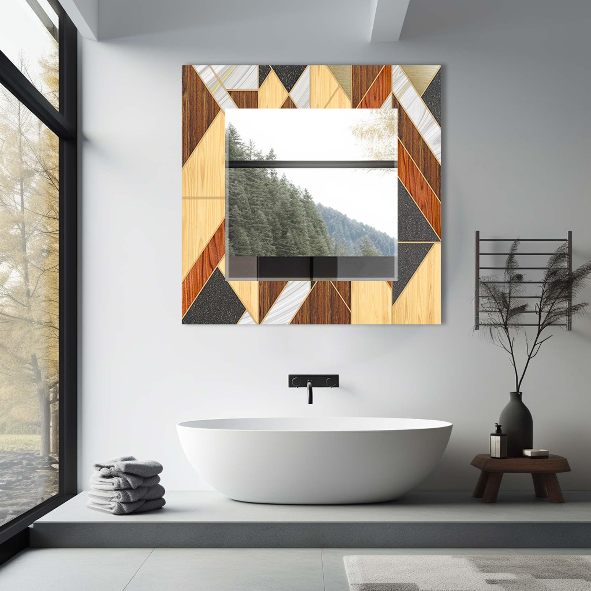 Artronauts Glass Print Wooden Design Tempered Glass Mirror