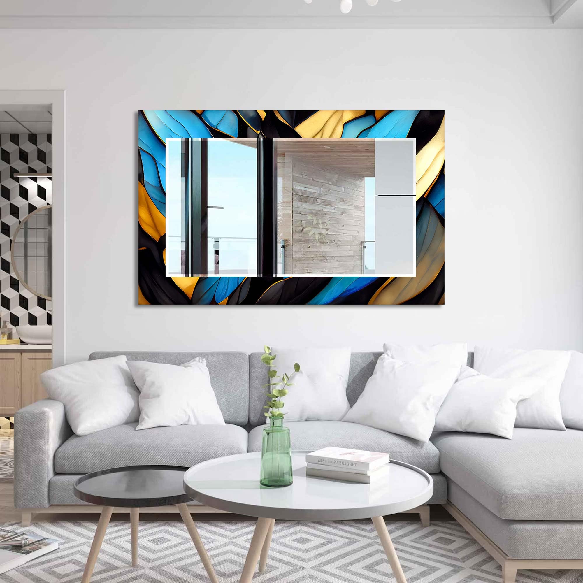 Artronauts Glass Print Floral Abstract Blue Tempered Glass Mirror