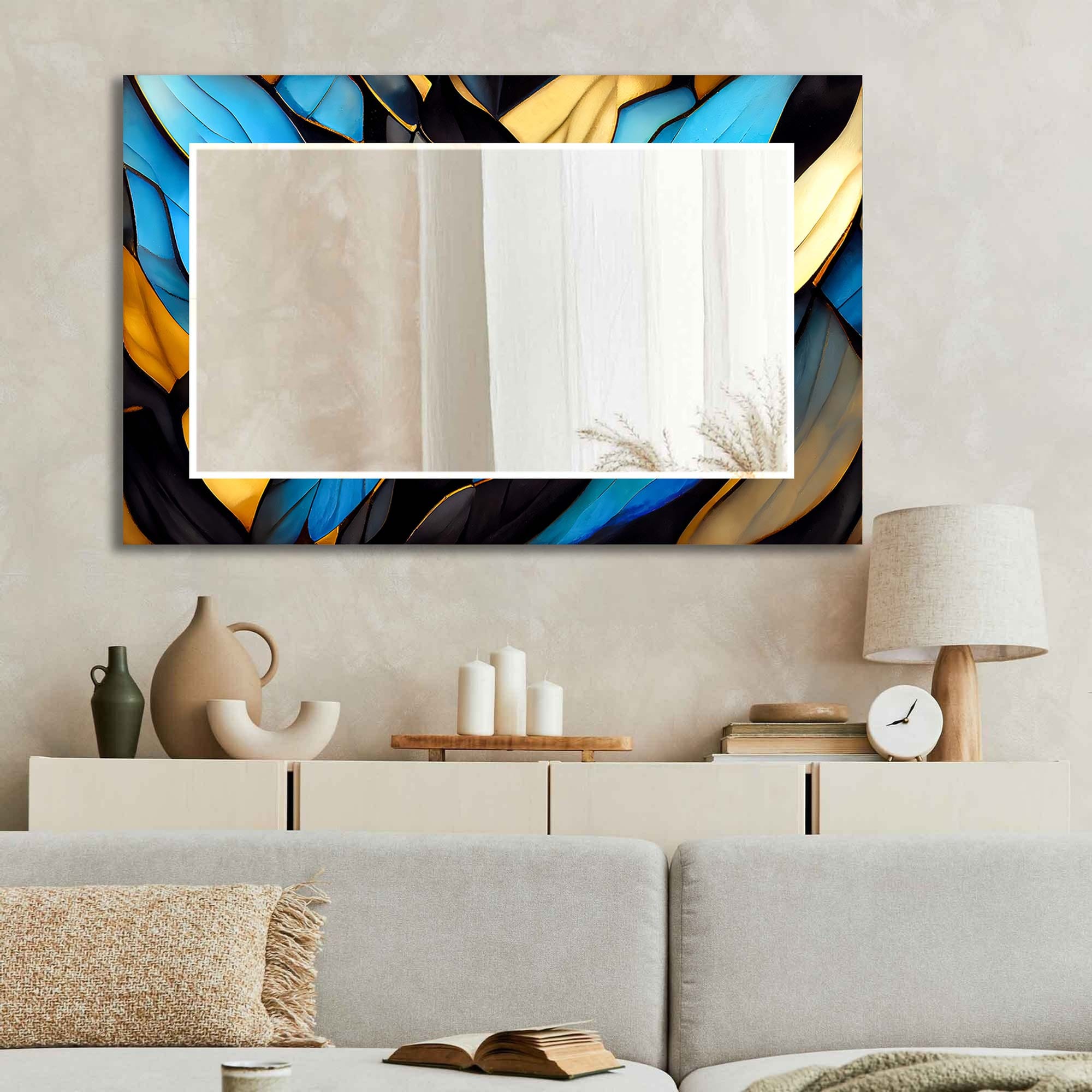 Artronauts Glass Print Floral Abstract Blue Tempered Glass Mirror