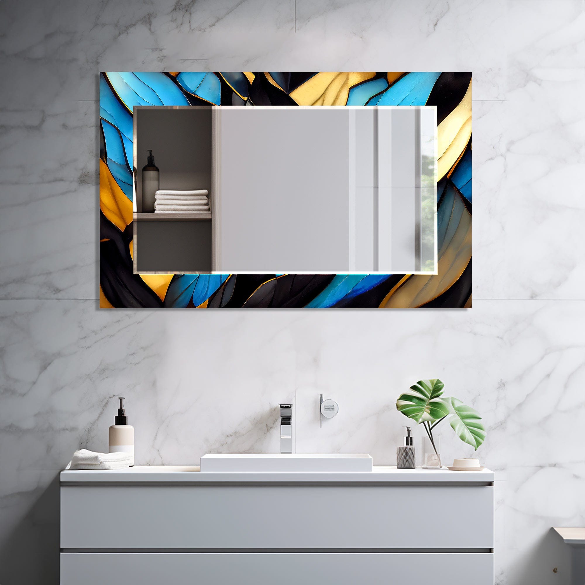 Artronauts Glass Print Floral Abstract Blue Tempered Glass Mirror