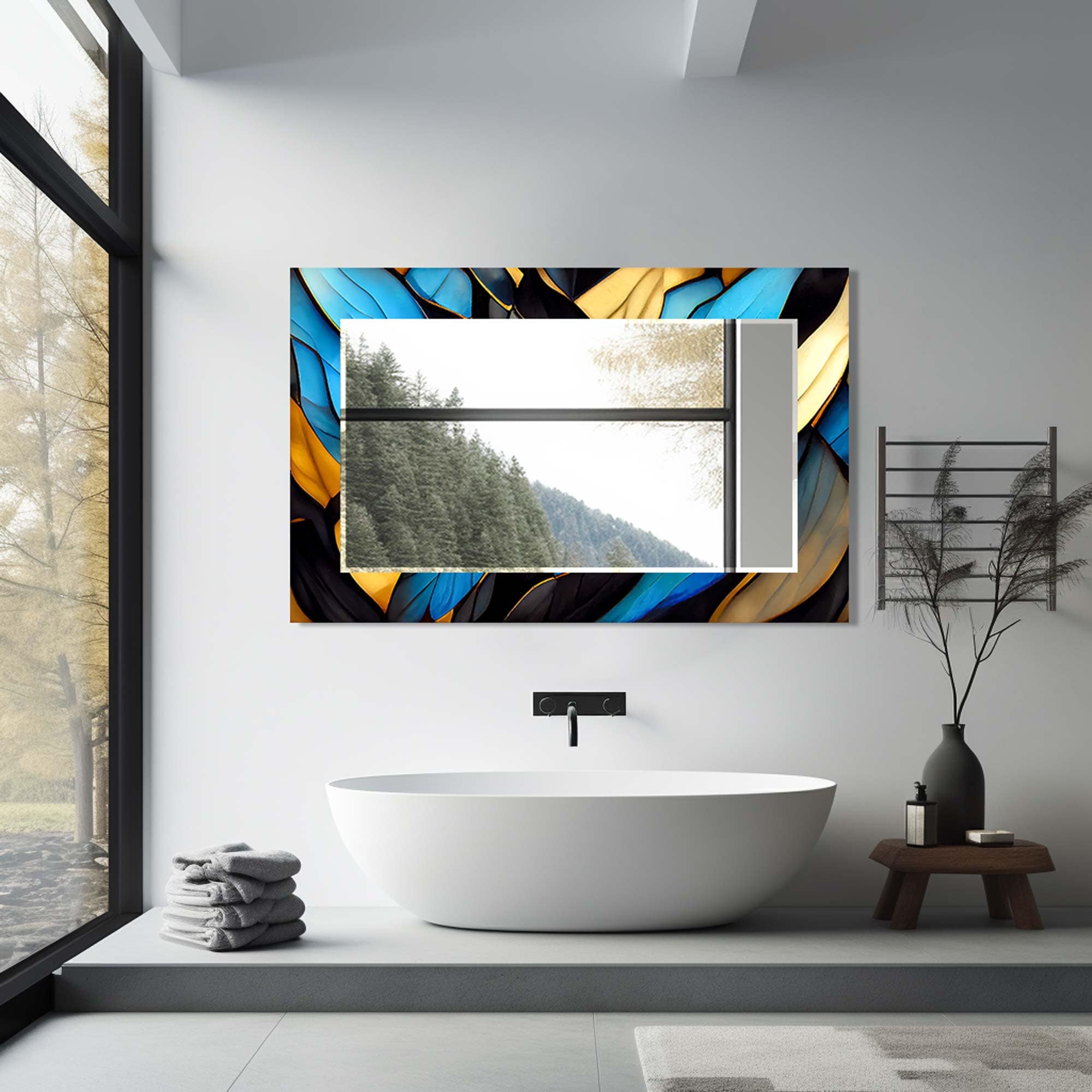 Artronauts Glass Print Floral Abstract Blue Tempered Glass Mirror
