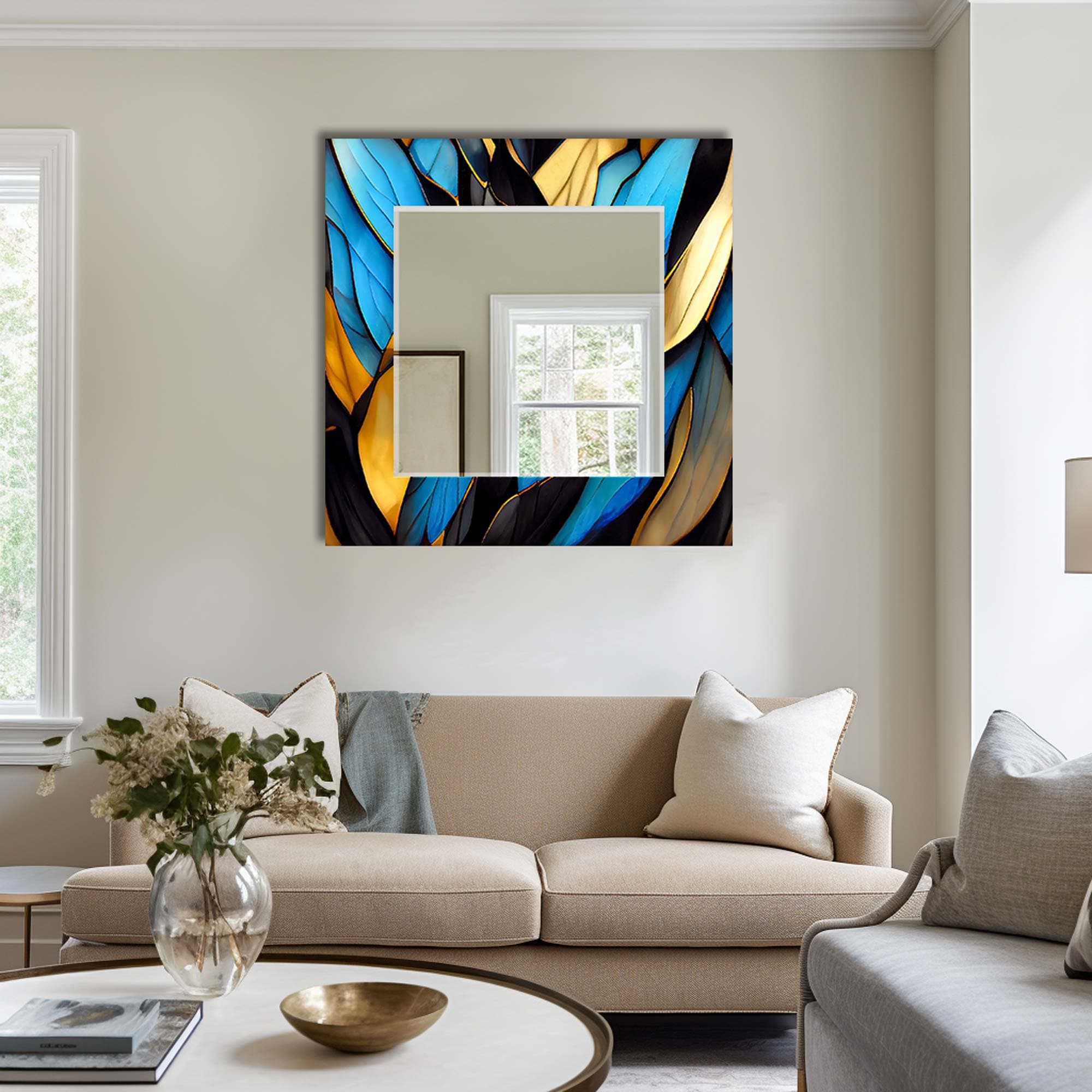 Artronauts Glass Print Floral Abstract Blue Tempered Glass Mirror