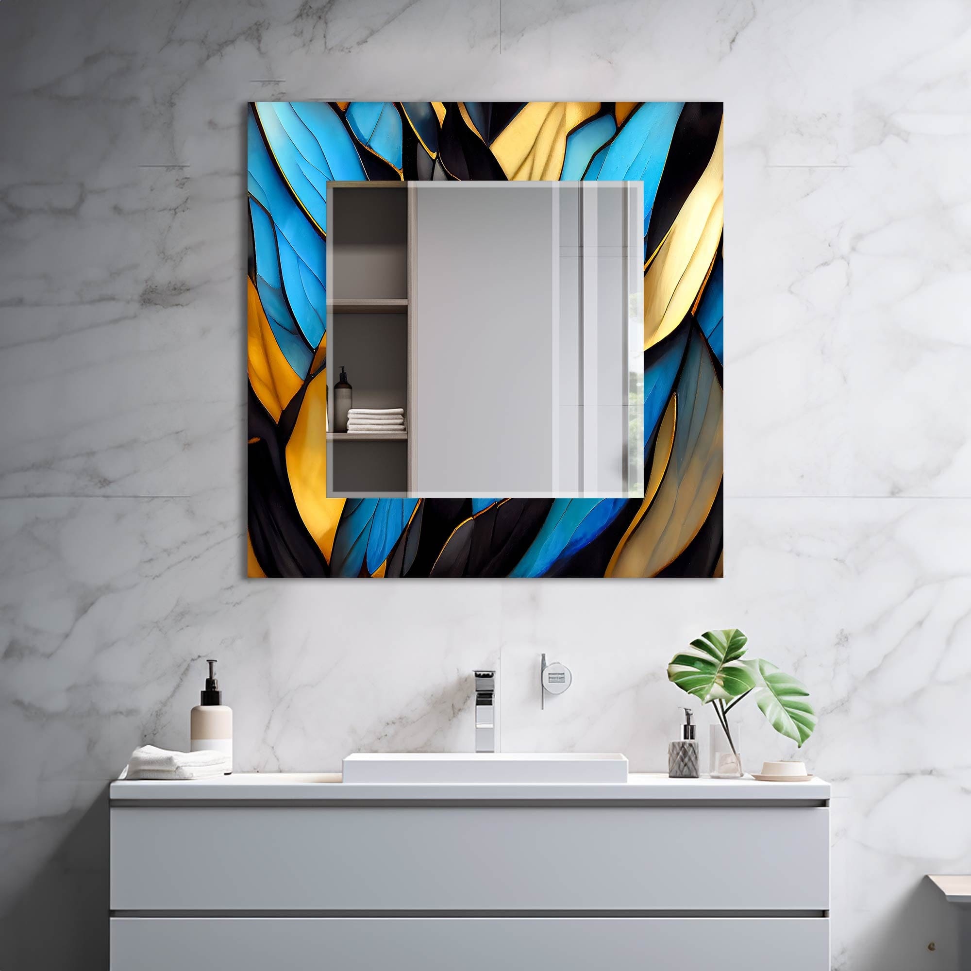 Artronauts Glass Print Floral Abstract Blue Tempered Glass Mirror