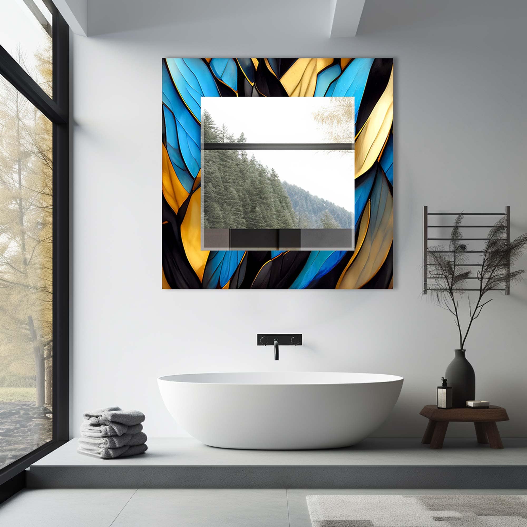 Artronauts Glass Print Floral Abstract Blue Tempered Glass Mirror