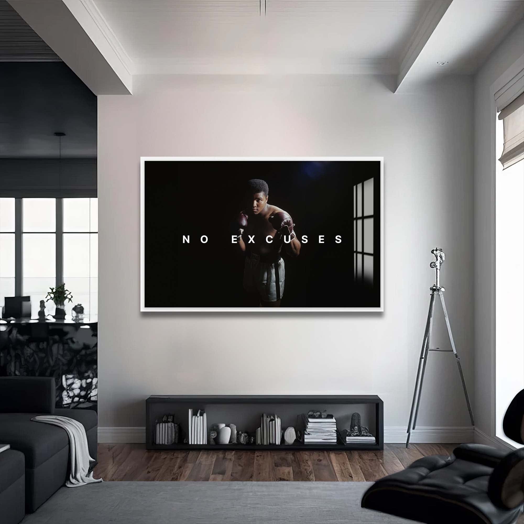Artronauts Glass Print 72x46 cm | 28.3"x18.1" / White Muhammad Ali - No Excuse