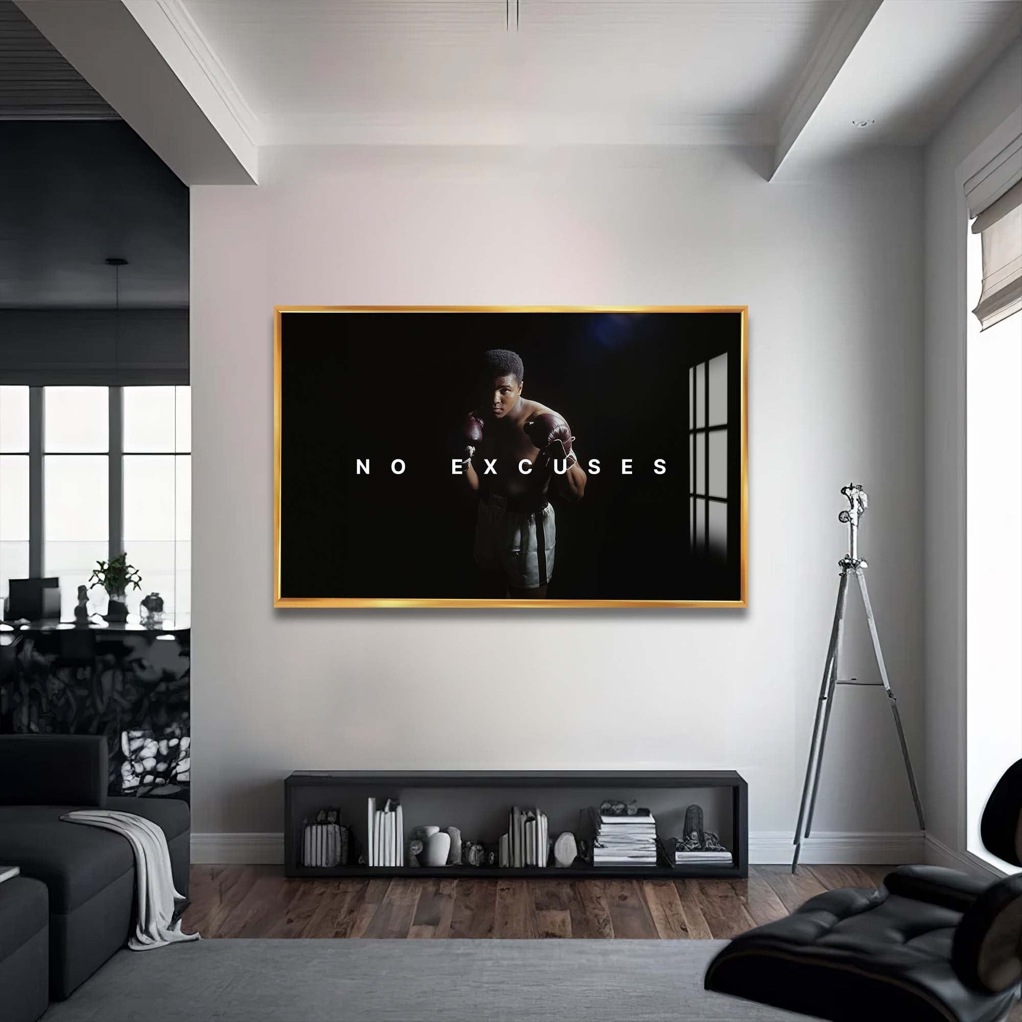 Artronauts Glass Print 72x46 cm | 28.3"x18.1" / Gold Muhammad Ali - No Excuse