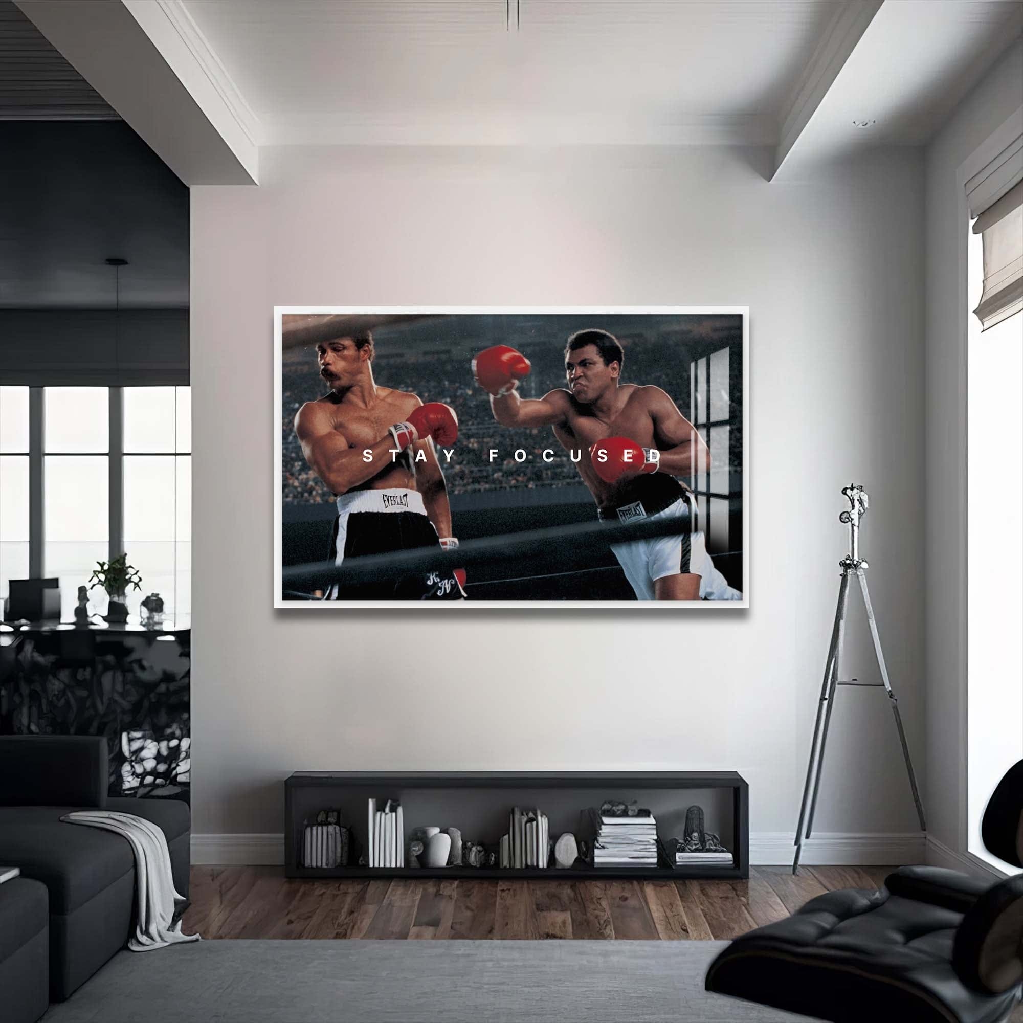 Artronauts Glass Print 72x46 cm | 28.3"x18.1" / White Muhammad Ali - Stay Focused