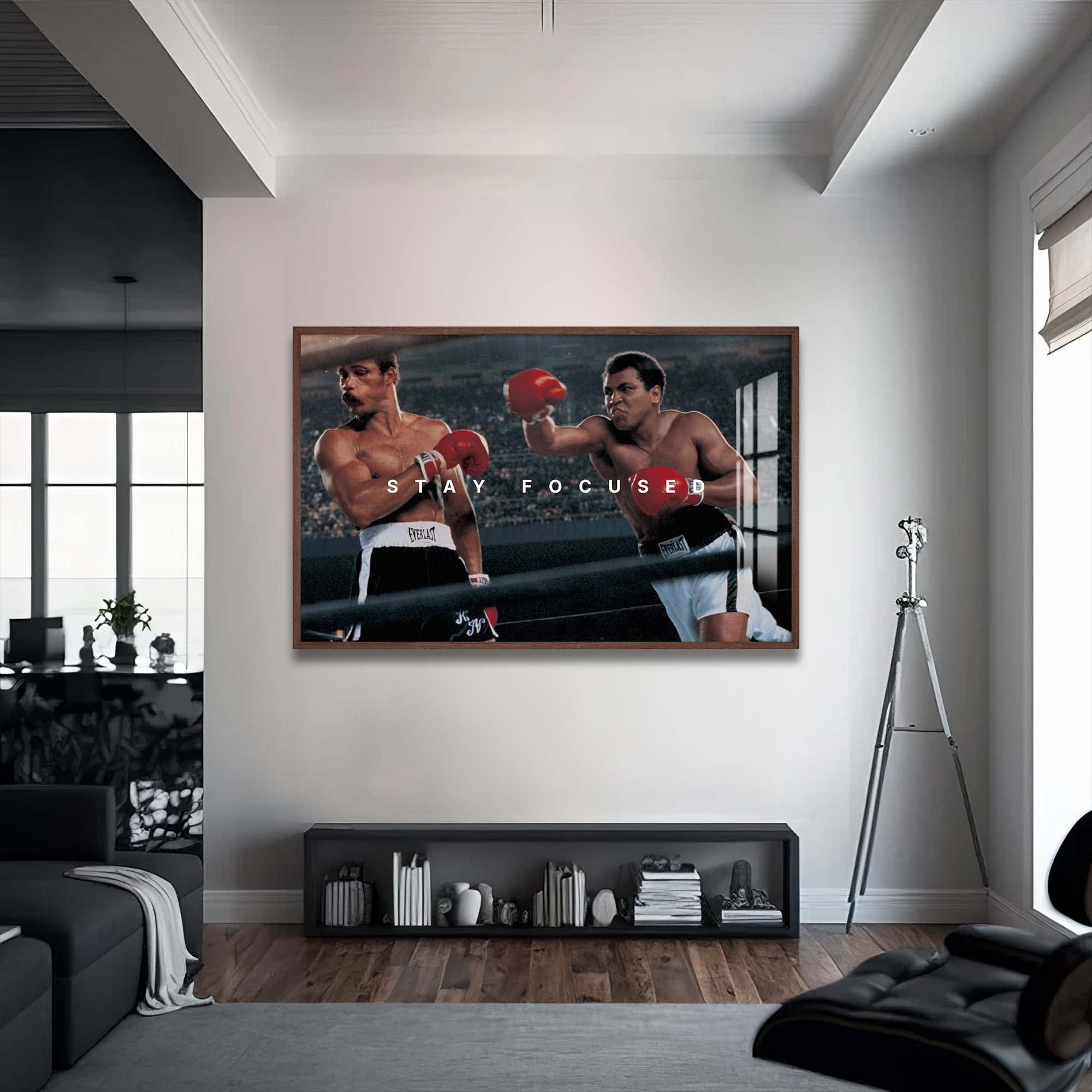 Artronauts Glass Print 72x46 cm | 28.3"x18.1" / Walnut Muhammad Ali - Stay Focused
