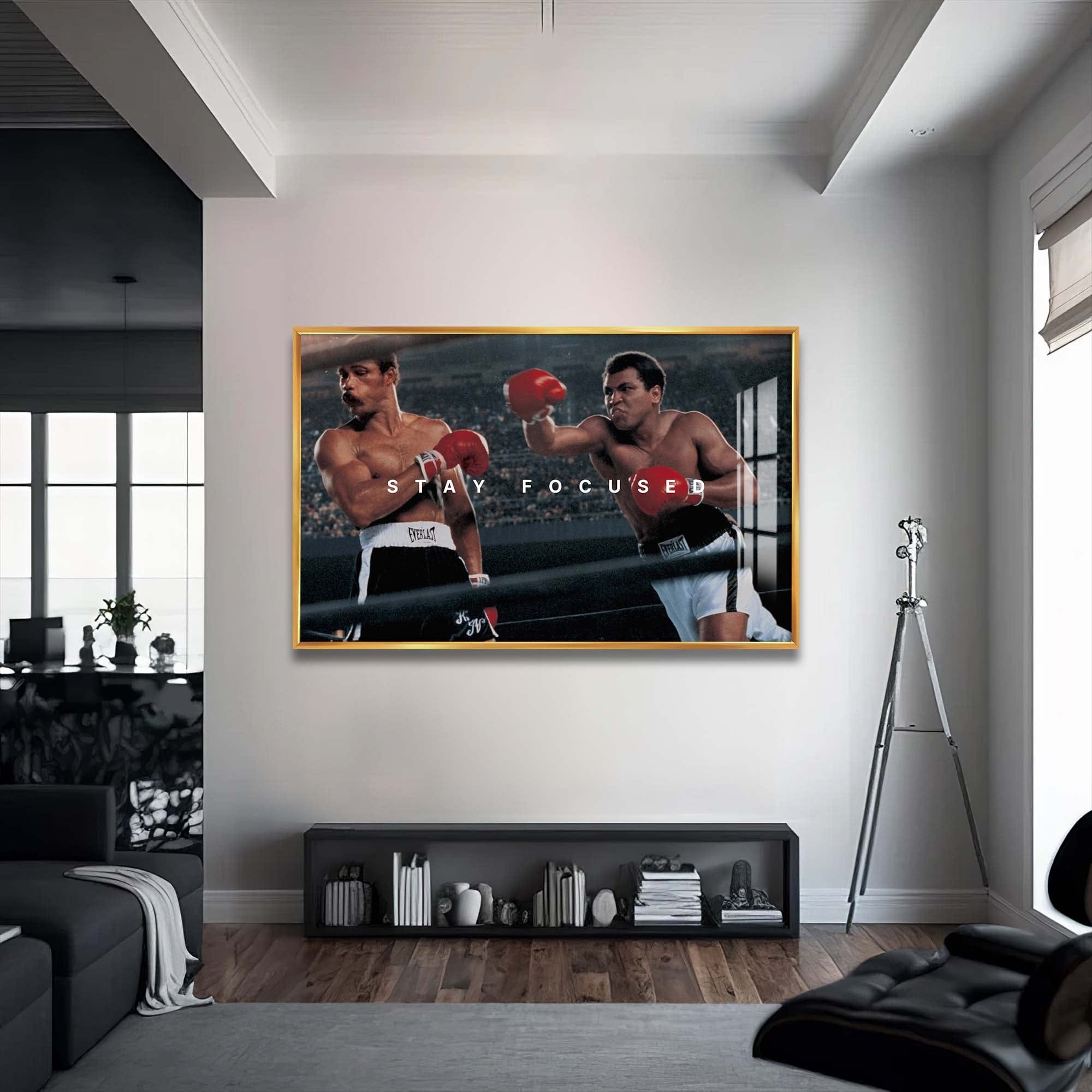 Artronauts Glass Print 72x46 cm | 28.3"x18.1" / Gold Muhammad Ali - Stay Focused