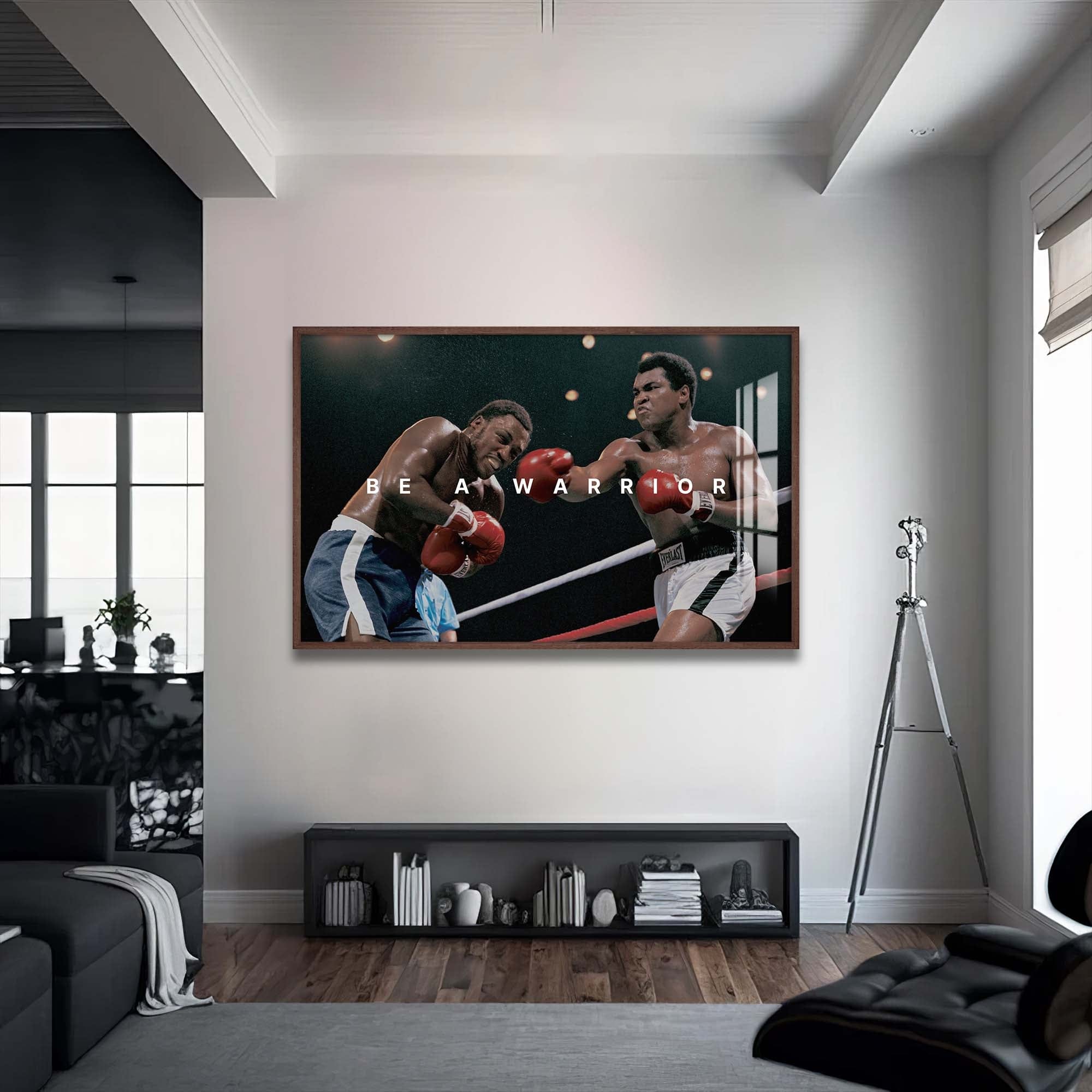 Artronauts Glass Print 72x46 cm | 28.3"x18.1" / Walnut Muhammad Ali - Be A Warrior