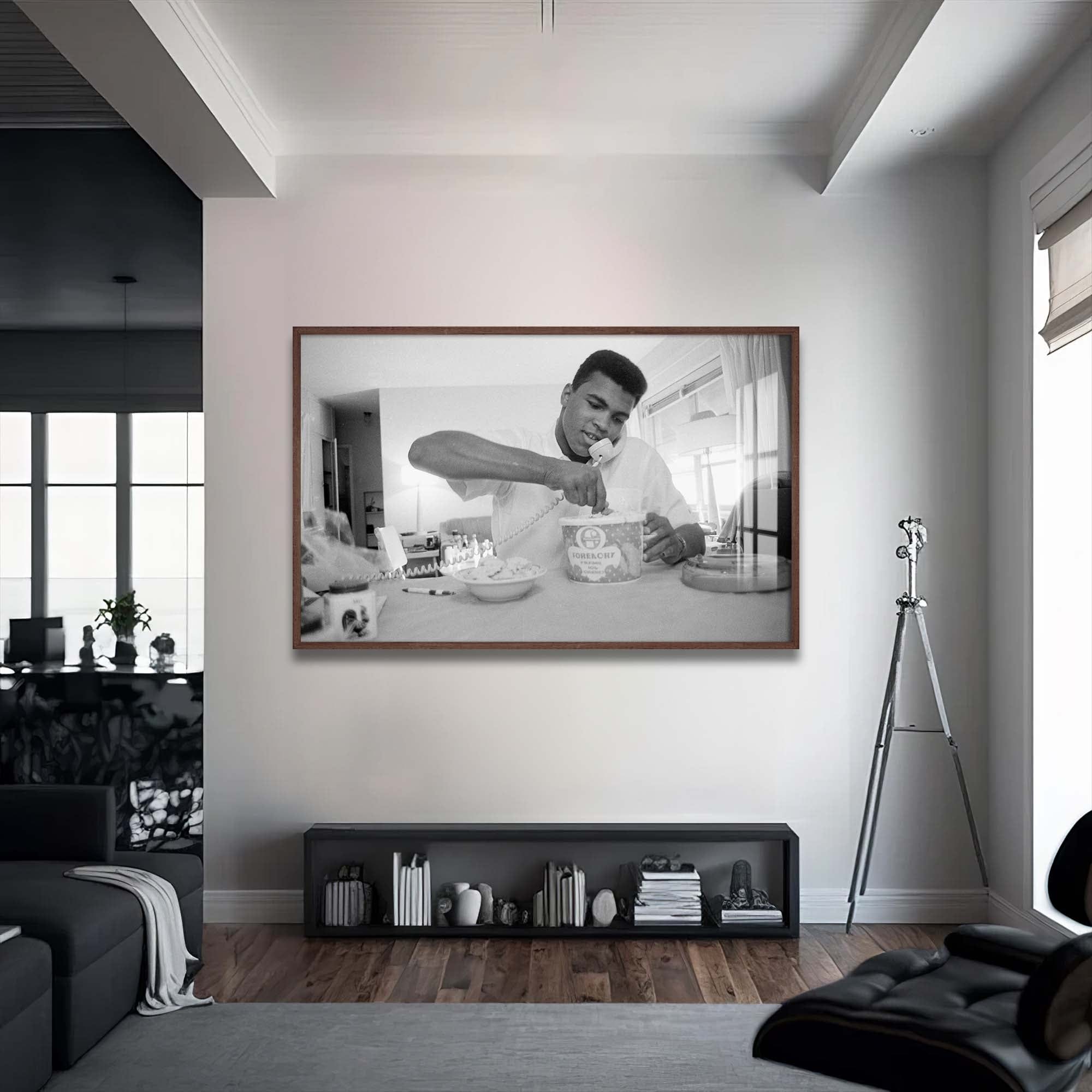 Artronauts Glass Print 72x46 cm | 28.3"x18.1" / Walnut Muhammad Ali - Ice Cream