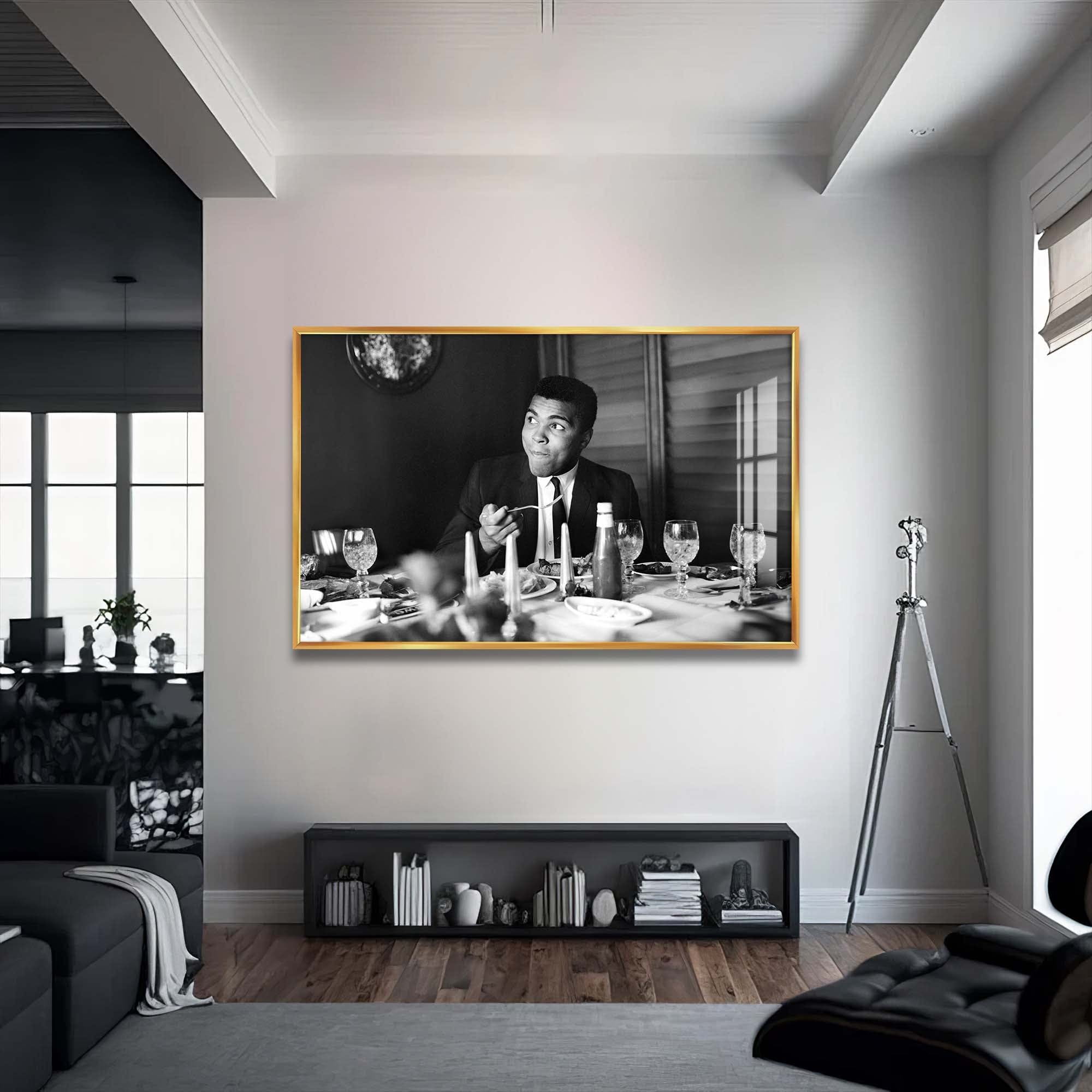 Artronauts Glass Print 72x46 cm | 28.3"x18.1" / Gold Muhammad Ali - Dinner