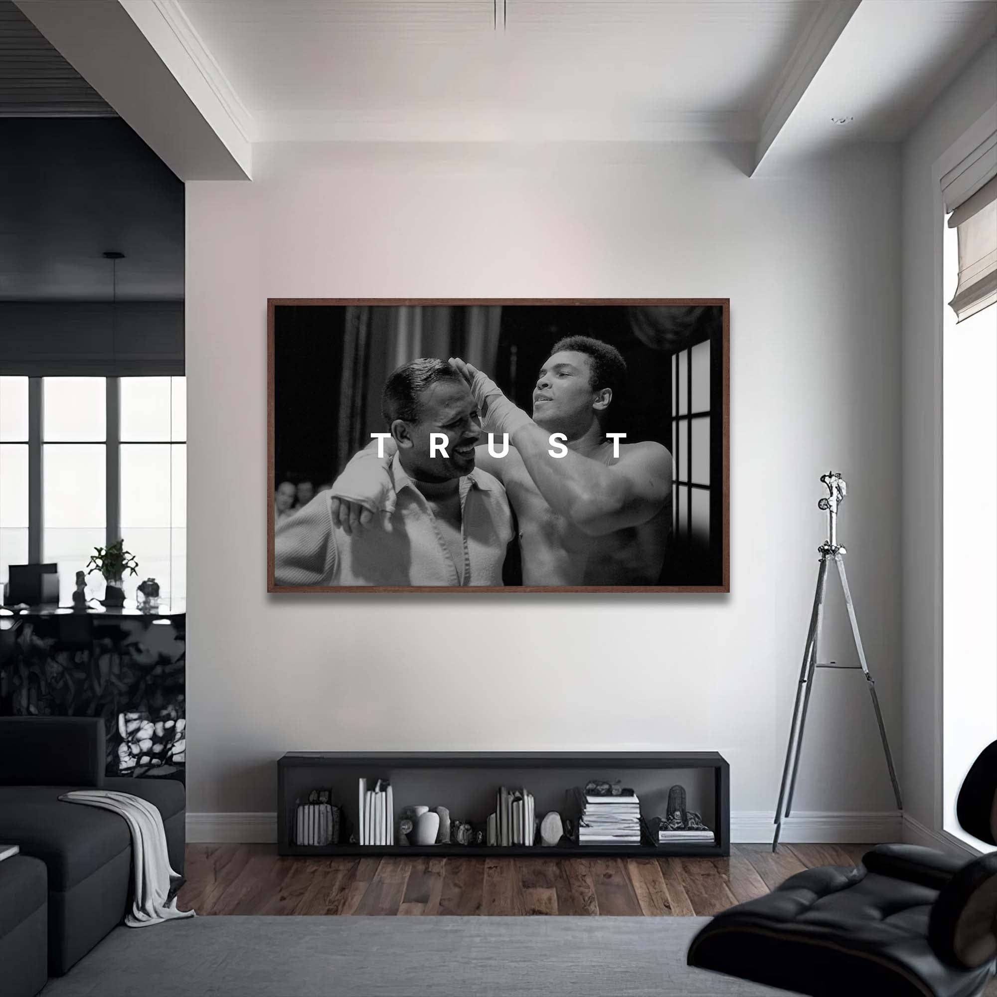 Artronauts Glass Print 72x46 cm | 28.3"x18.1" / Walnut Muhammad Ali - Trust