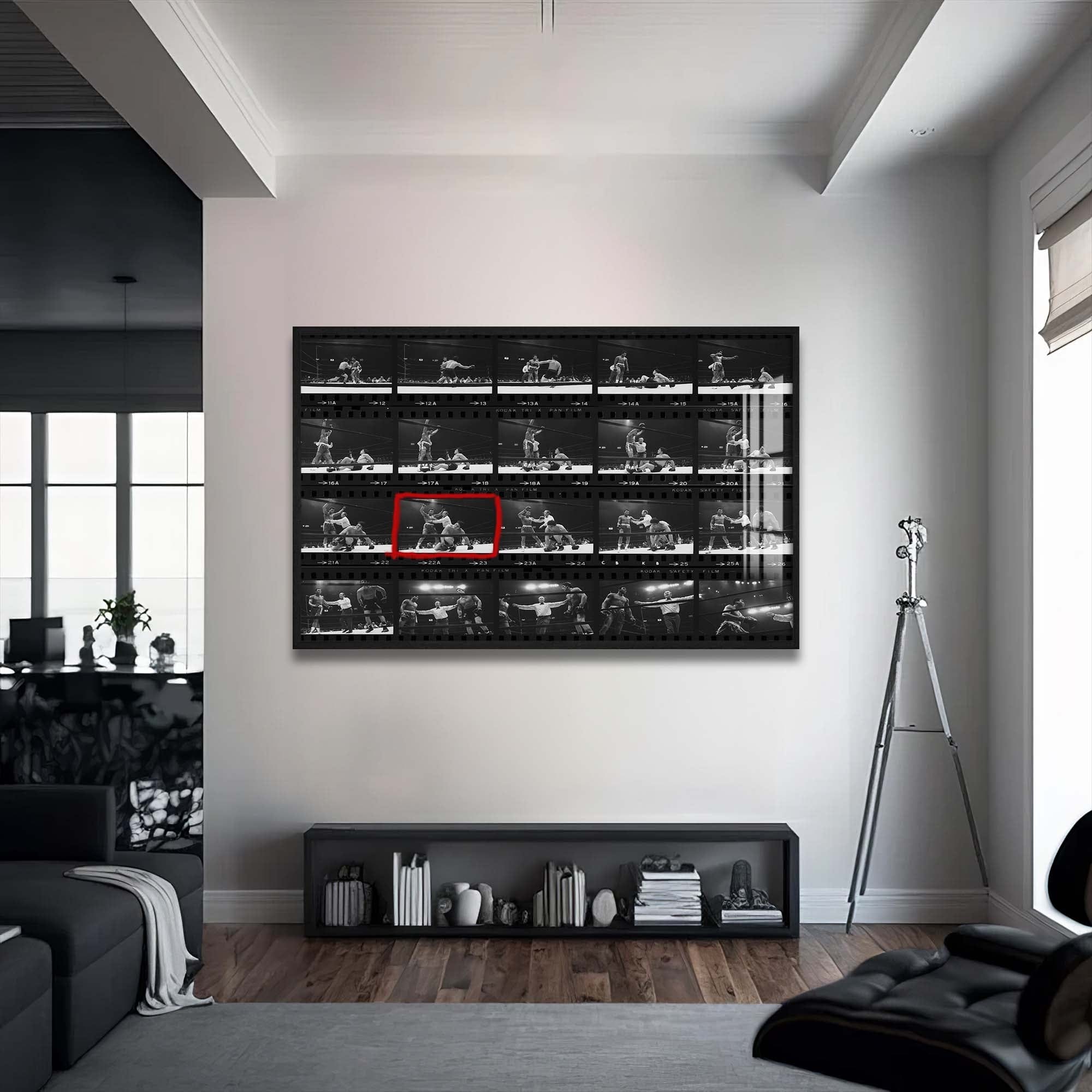 Artronauts Glass Print 72x46 cm | 28.3"x18.1" / Black Muhammad Ali vs Bonavena - Contact Sheet