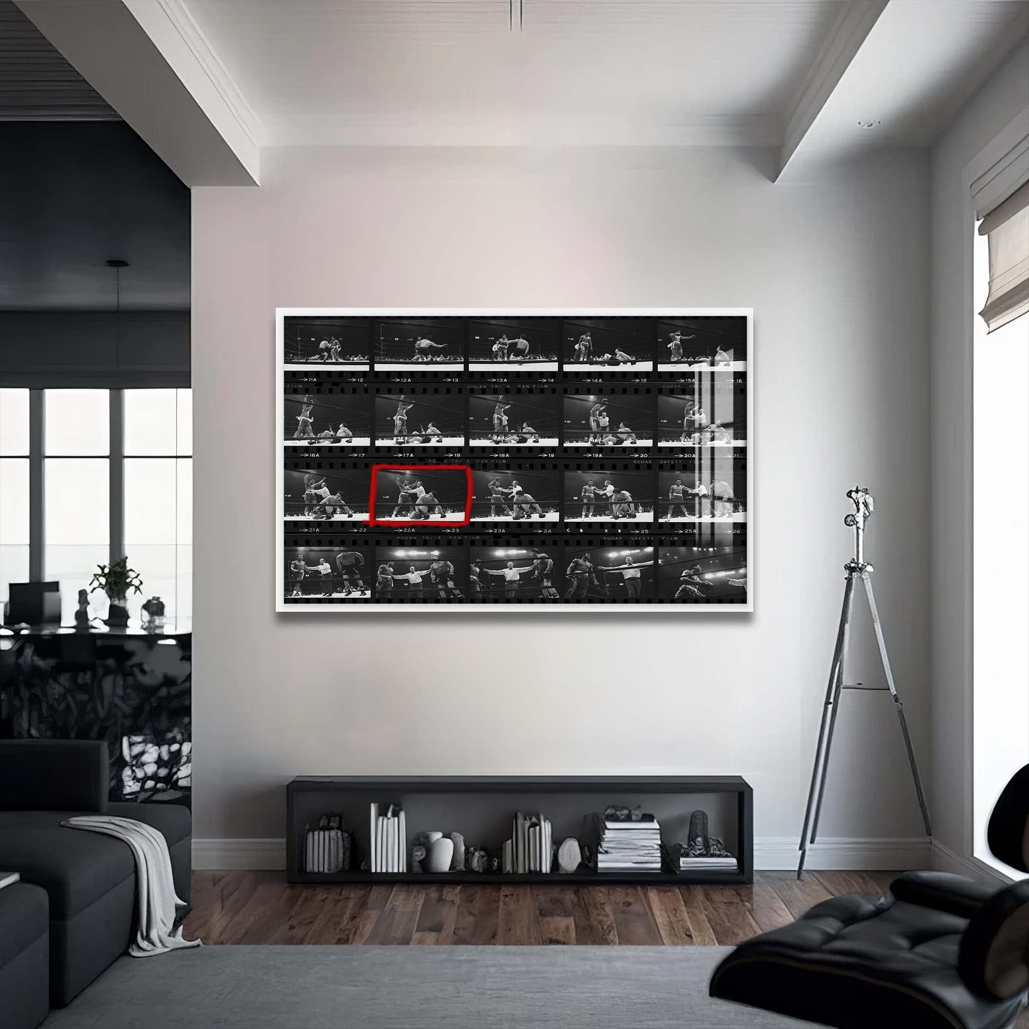 Artronauts Glass Print 72x46 cm | 28.3"x18.1" / White Muhammad Ali vs Bonavena - Contact Sheet