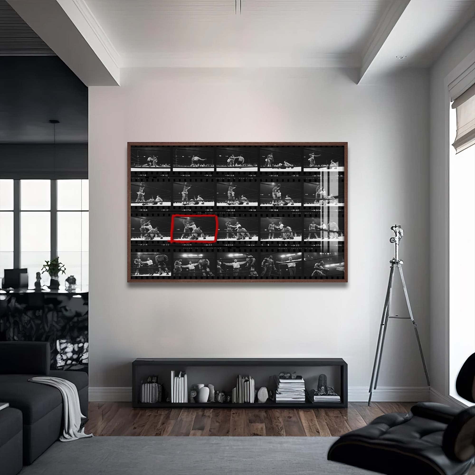 Artronauts Glass Print 72x46 cm | 28.3"x18.1" / Walnut Muhammad Ali vs Bonavena - Contact Sheet