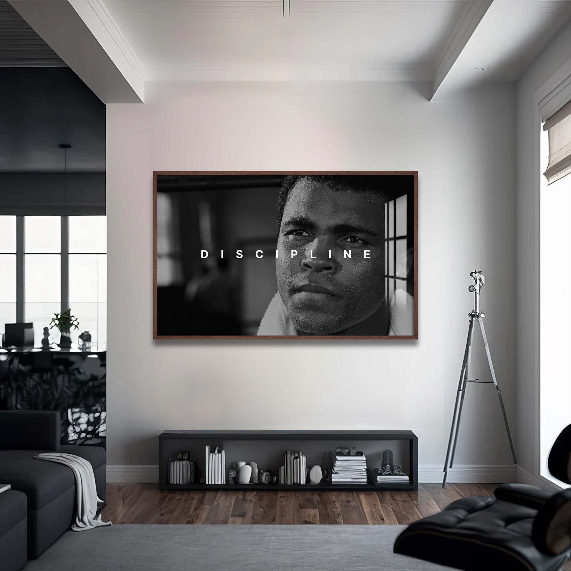 Artronauts Glass Print 72x46 cm | 28.3"x18.1" / Walnut Muhammad Ali - Discipline