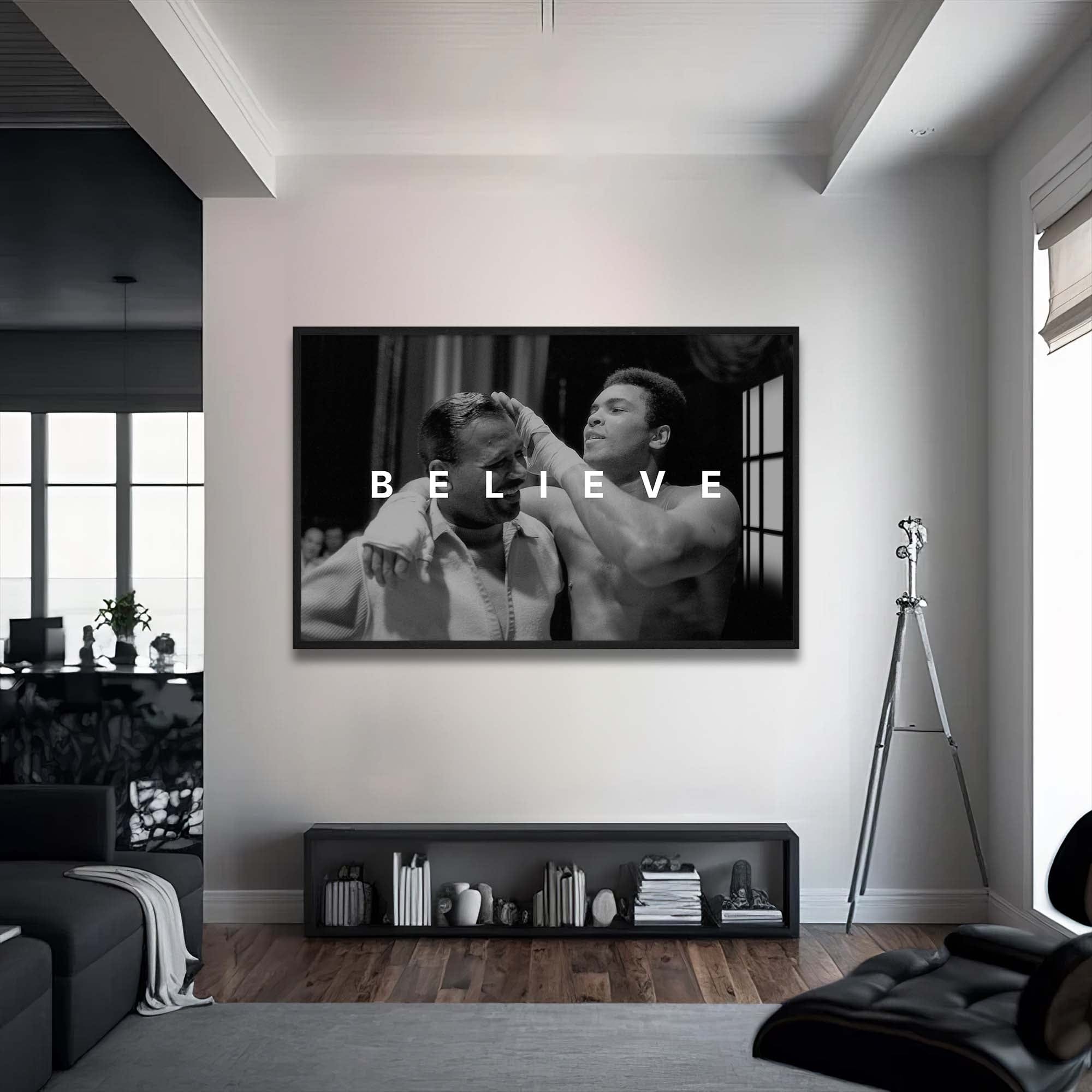 Artronauts Glass Print 72x46 cm | 28.3"x18.1" / Black Muhammad Ali - Believe