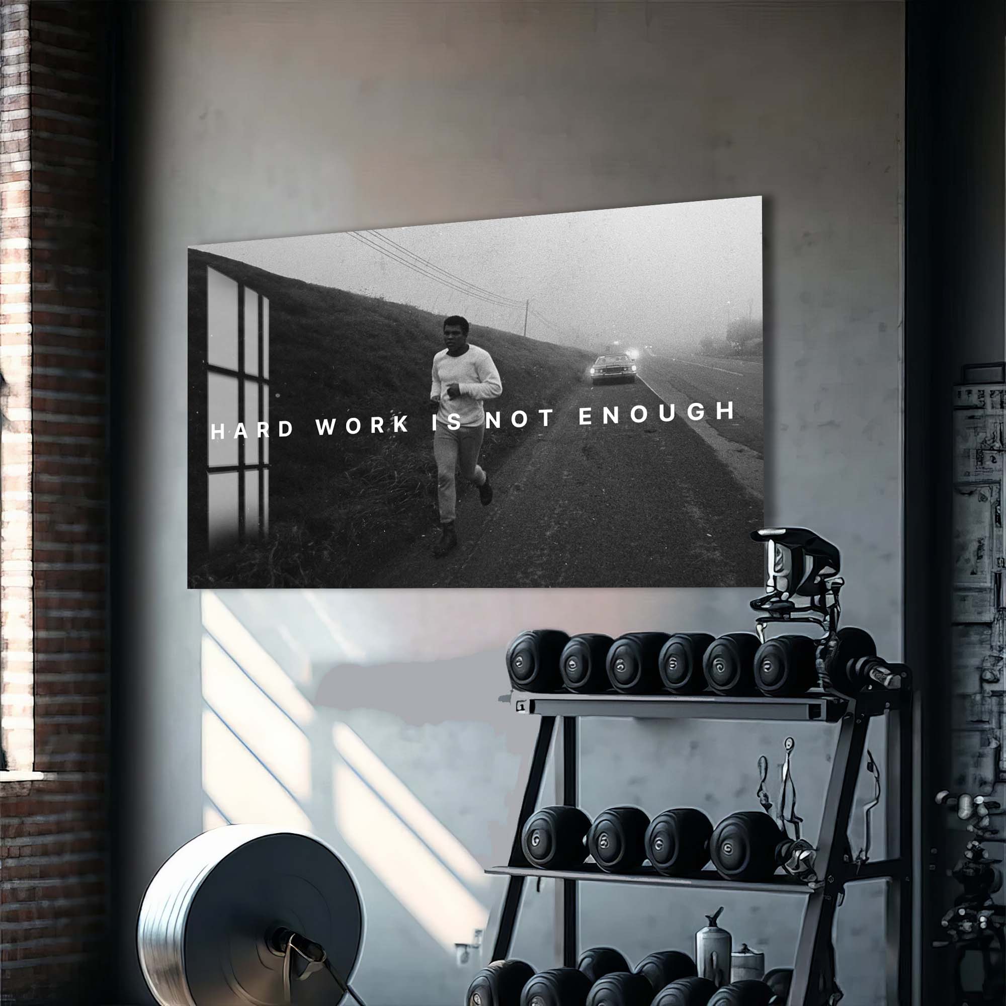 Artronauts Glass Print Muhammad Ali - Hard Work Is Not Enough