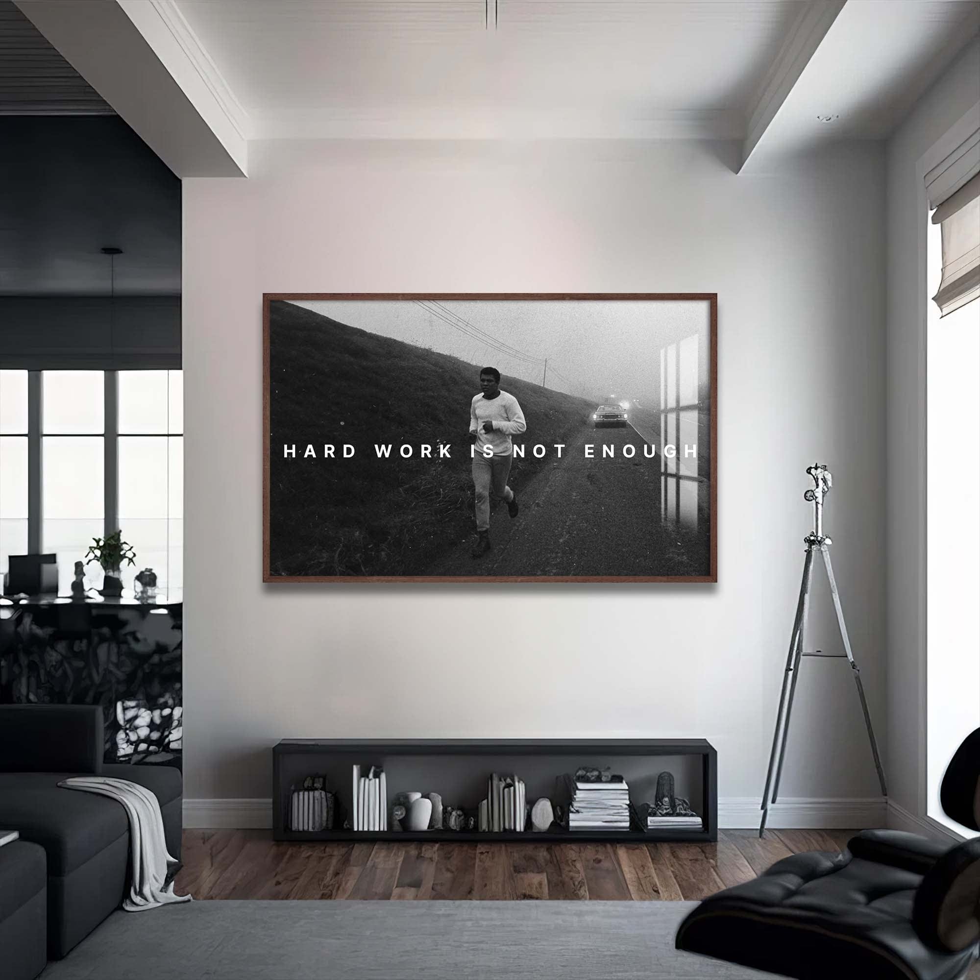 Artronauts Glass Print 72x46 cm | 28.3"x18.1" / Walnut Muhammad Ali - Hard Work Is Not Enough