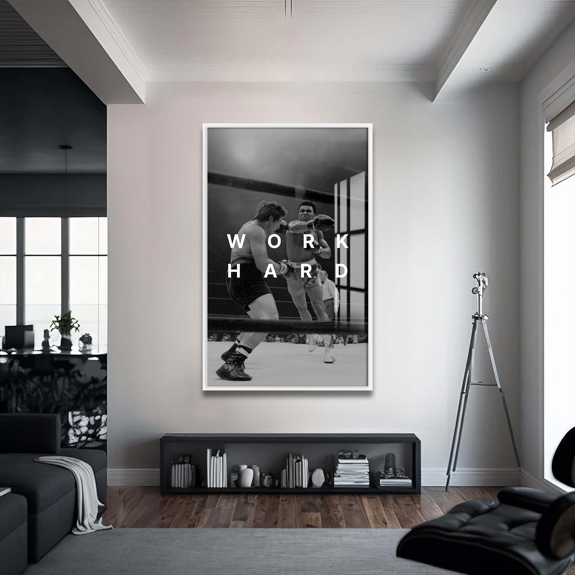 Artronauts Glass Print 72x46 cm | 28.3"x18.1" / White Muhammad Ali - Work Hard