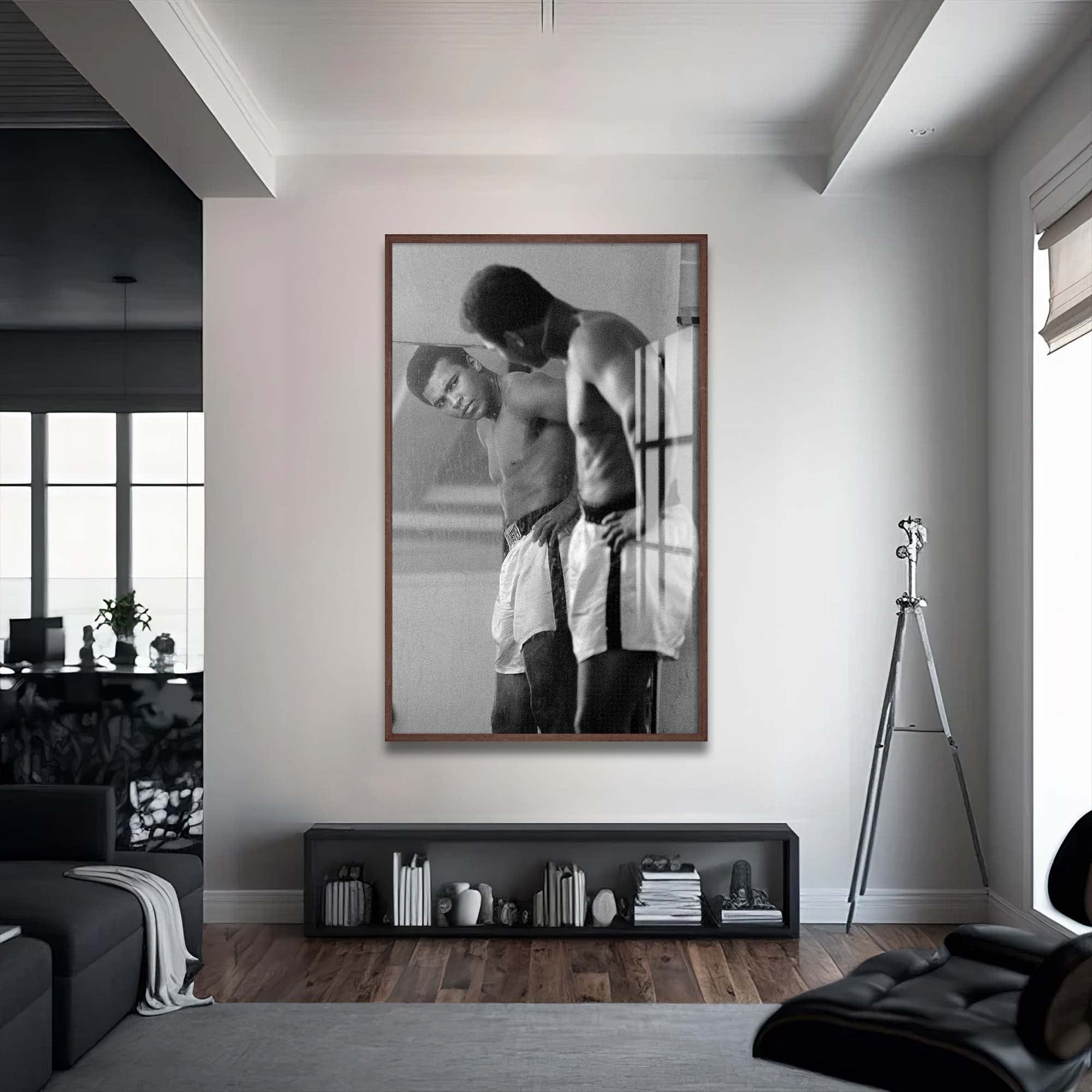 Artronauts Glass Print 72x46 cm | 28.3"x18.1" / Walnut Muhammad Ali - Mirror