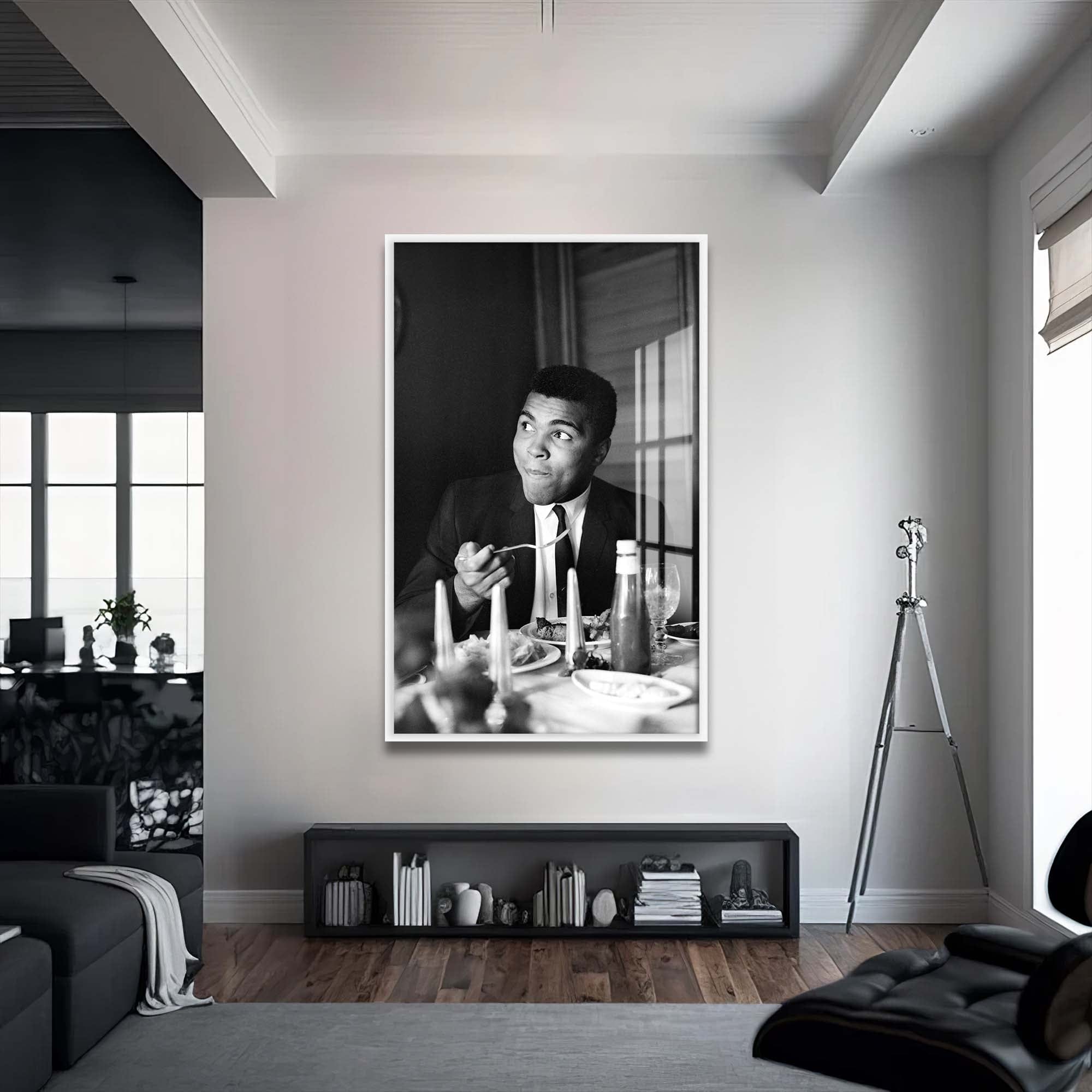 Artronauts Glass Print 72x46 cm | 28.3"x18.1" / White Muhammad Ali - Dinner