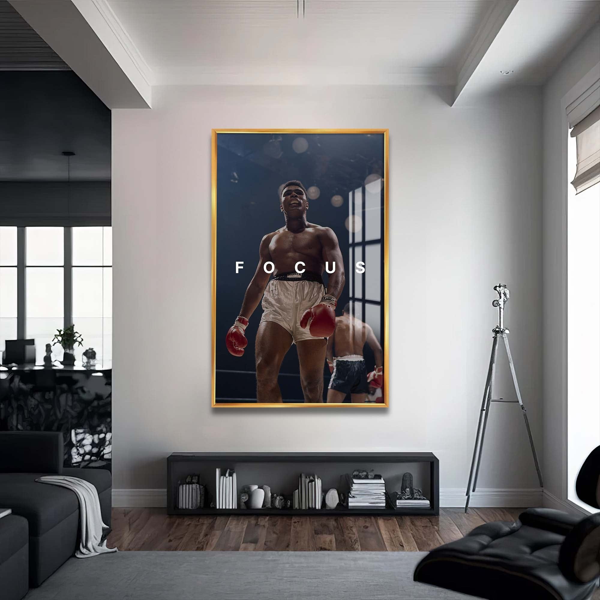 Artronauts Glass Print 72x46 cm | 28.3"x18.1" / Gold Muhammad Ali - Focus