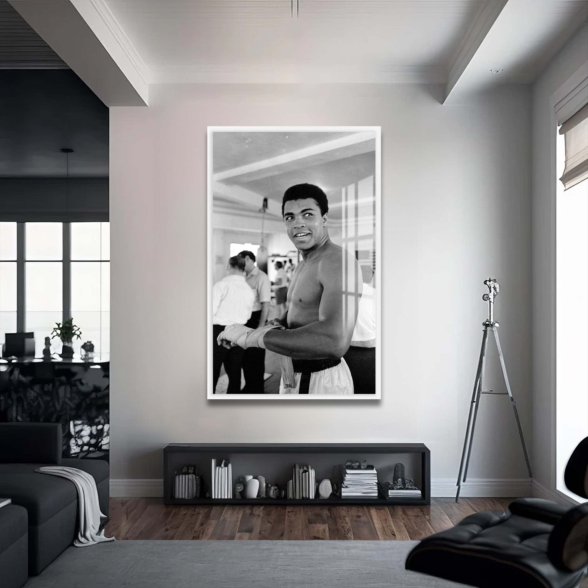 Artronauts Glass Print 72x46 cm | 28.3"x18.1" / White Muhammad Ali - Prepare
