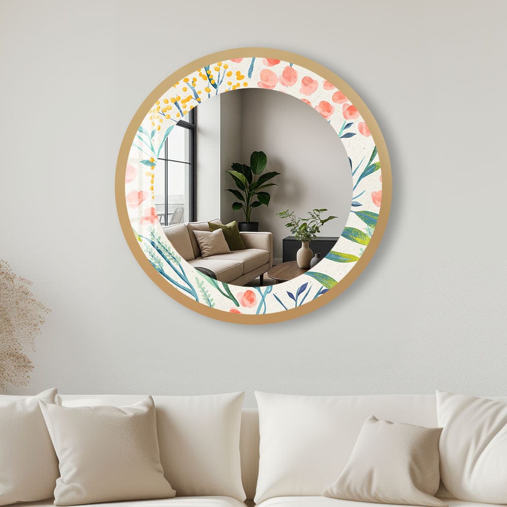 Artronauts Glass Print 40 cm ⌀ | 15.7" / Gold Floral - Tempered Glass Mirror
