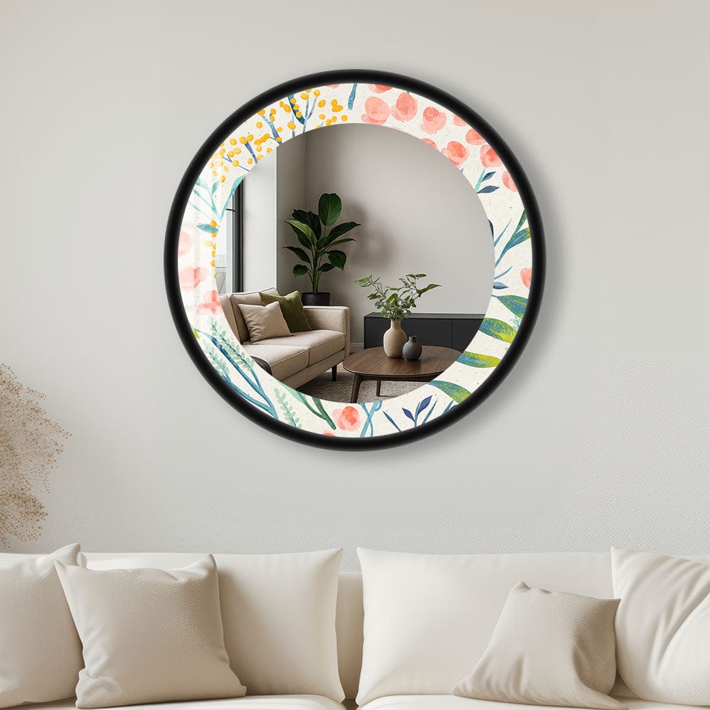Artronauts Glass Print 40 cm ⌀ | 15.7" / Black Floral - Tempered Glass Mirror