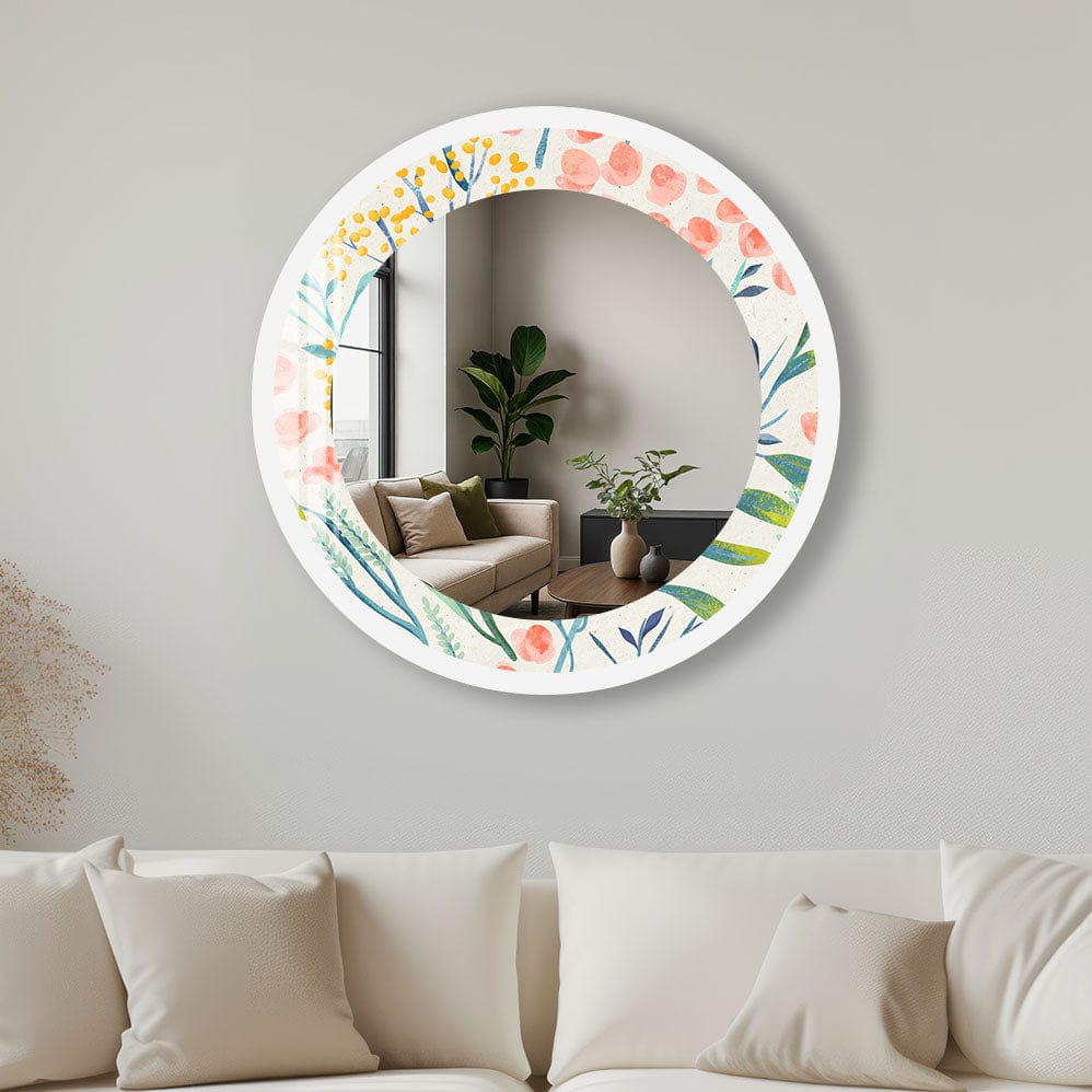 Artronauts Glass Print 40 cm ⌀ | 15.7" / White Floral - Tempered Glass Mirror