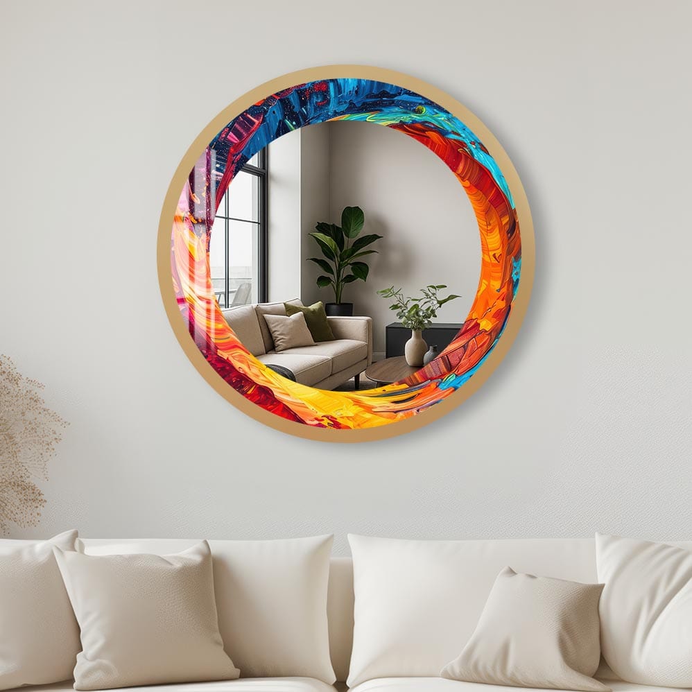 Artronauts Glass Print 40 cm ⌀ | 15.7" / Gold Colourful Abstract - Tempered Glass Mirror