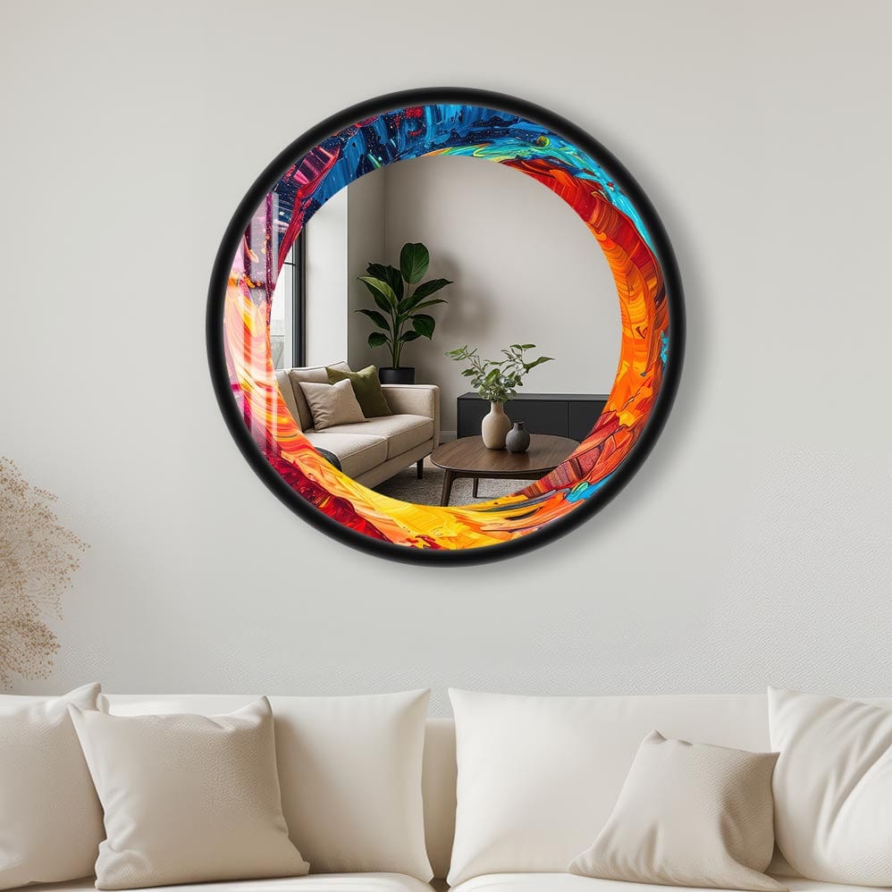 Artronauts Glass Print 40 cm ⌀ | 15.7" / Black Colourful Abstract - Tempered Glass Mirror