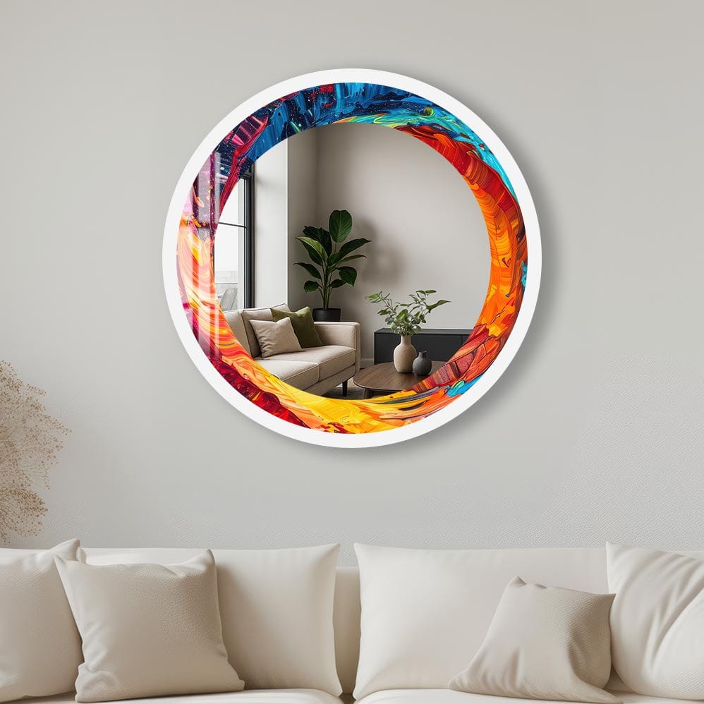 Artronauts Glass Print 40 cm ⌀ | 15.7" / White Colourful Abstract - Tempered Glass Mirror