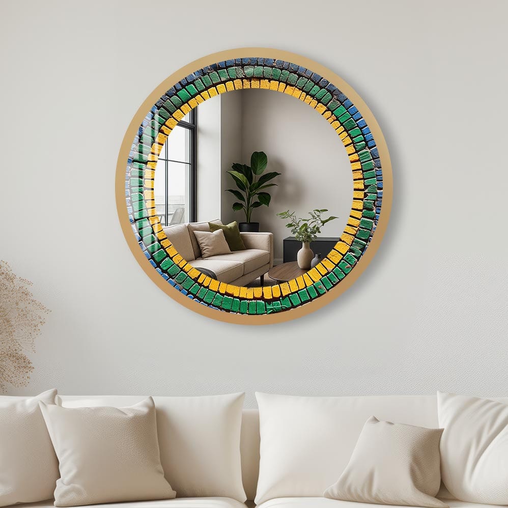 Artronauts Glass Print 40 cm ⌀ | 15.7" / Gold Mosaics - Tempered Glass Mirror