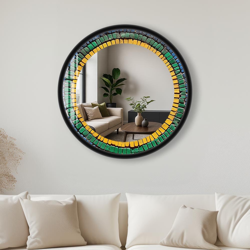 Artronauts Glass Print 40 cm ⌀ | 15.7" / Black Mosaics - Tempered Glass Mirror