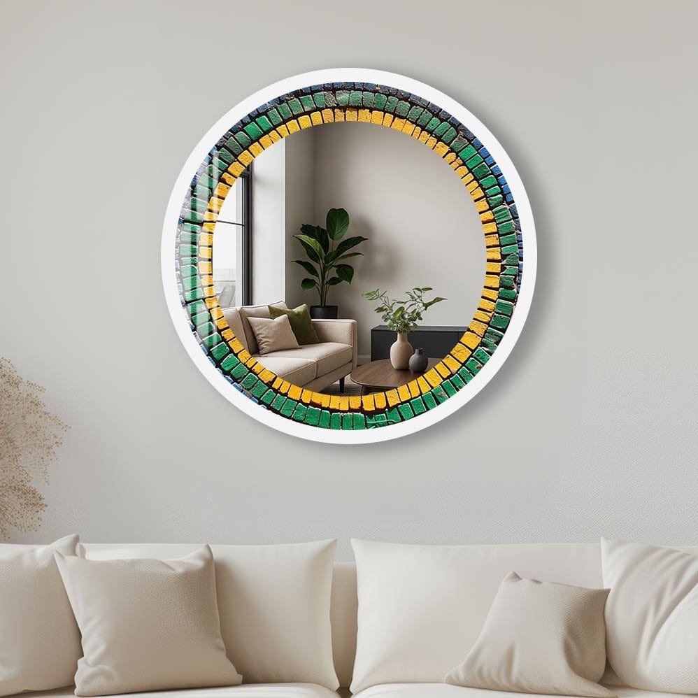 Artronauts Glass Print 40 cm ⌀ | 15.7" / White Mosaics - Tempered Glass Mirror