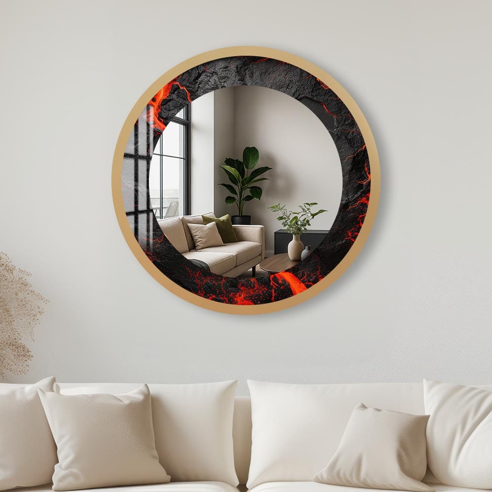 Artronauts Glass Print 40 cm ⌀ | 15.7" / Gold The Lava - Tempered Glass Mirror
