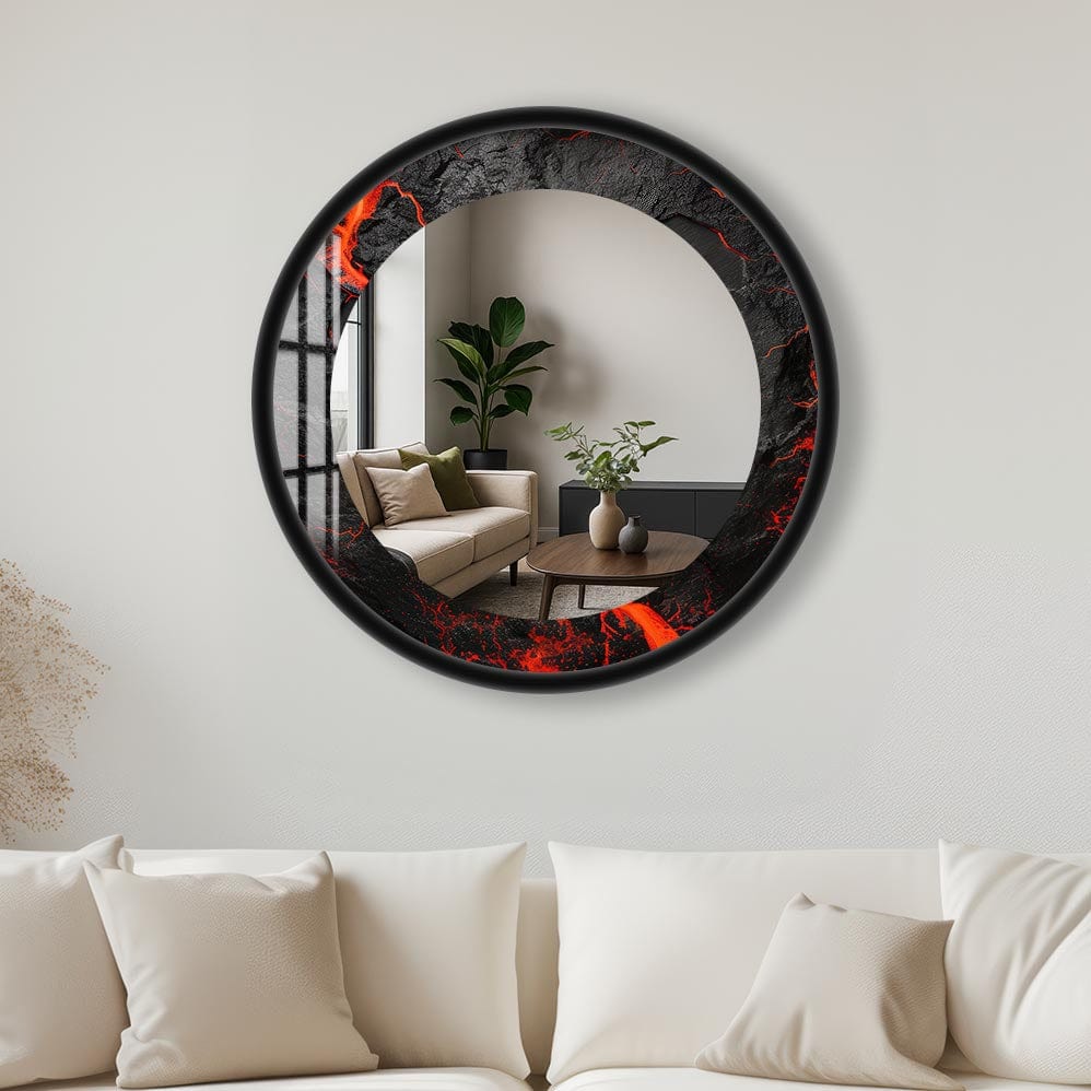 Artronauts Glass Print 40 cm ⌀ | 15.7" / Black The Lava - Tempered Glass Mirror