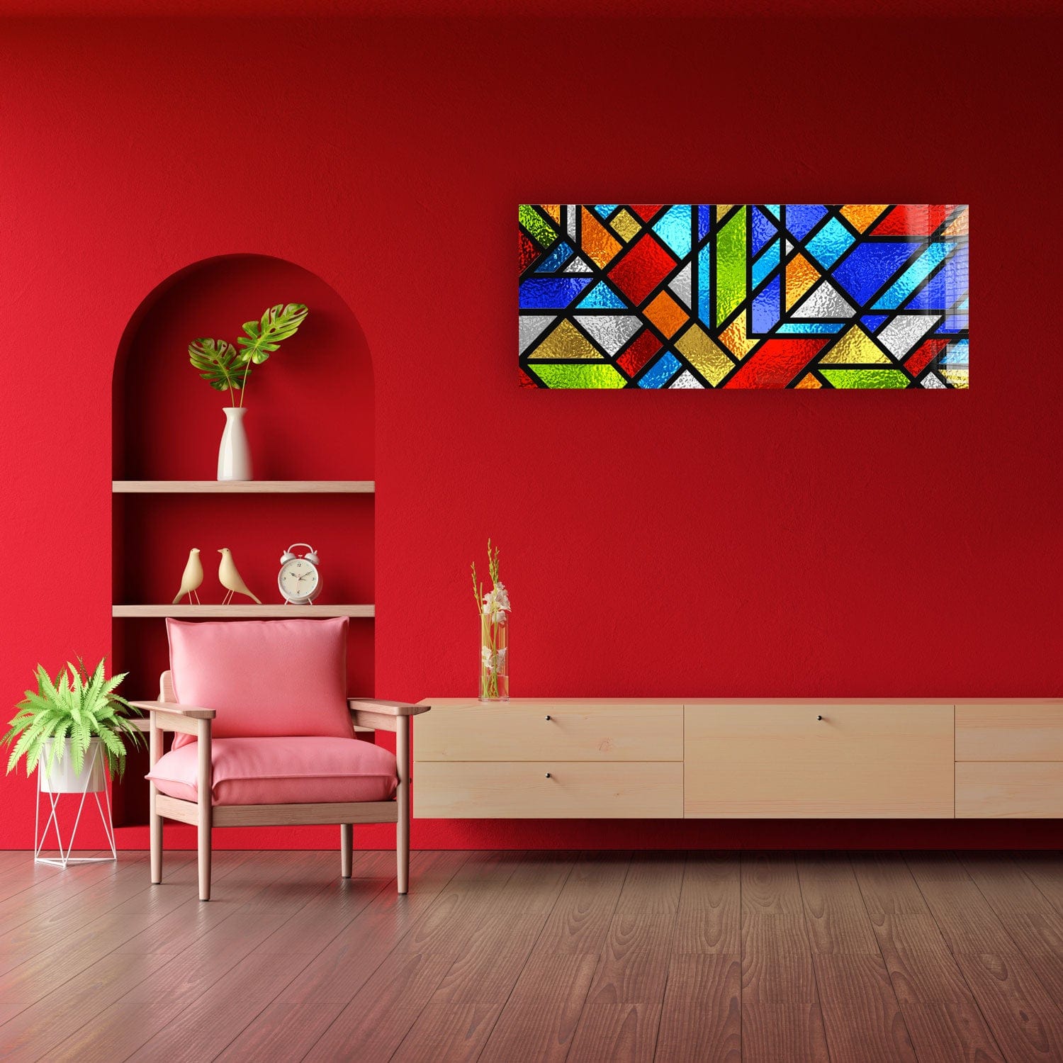 Artronauts Glass Print 92x36cm Colourful Shapes Stained Glass - Panoramic