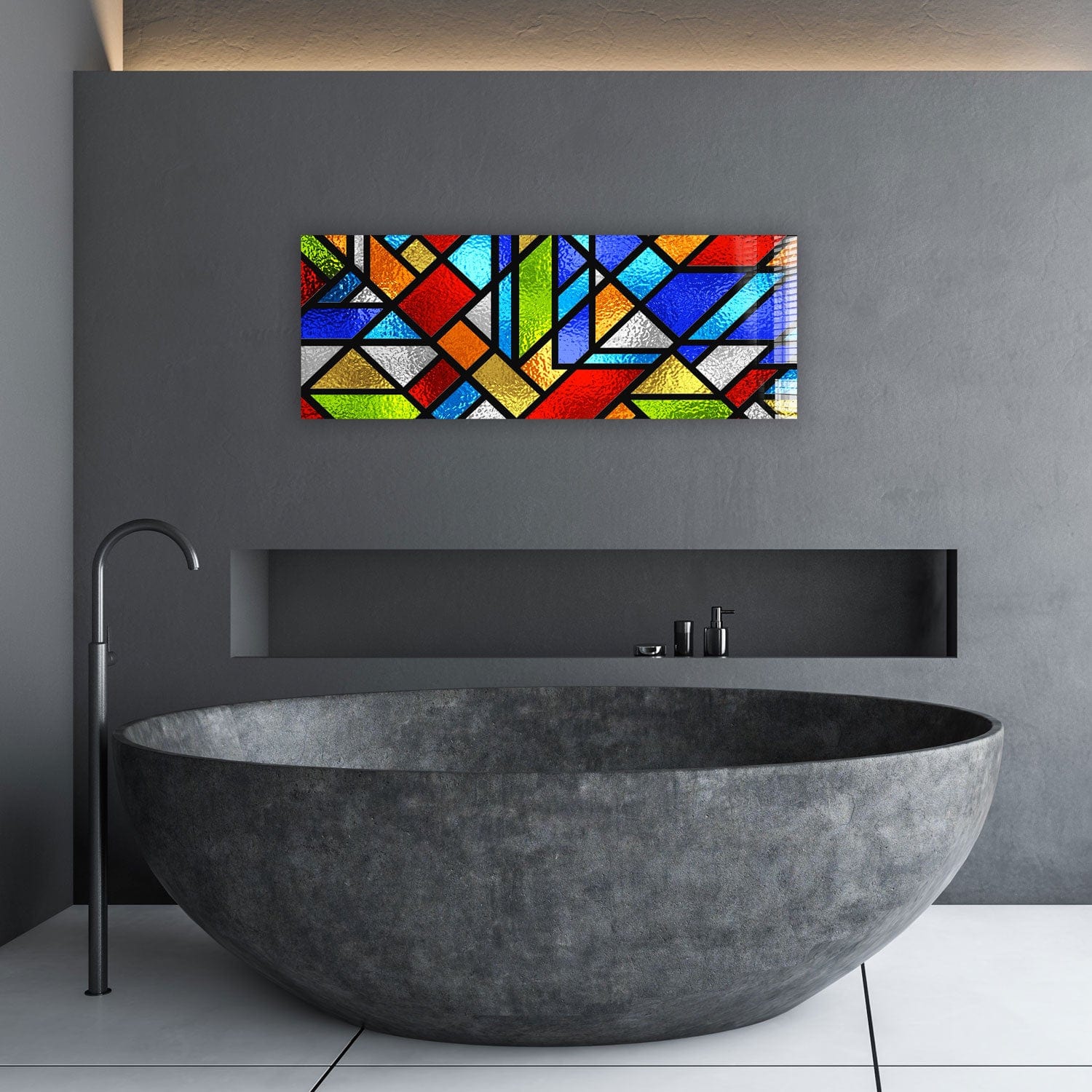 Artronauts Glass Print 92x36cm Colourful Shapes Stained Glass - Panoramic