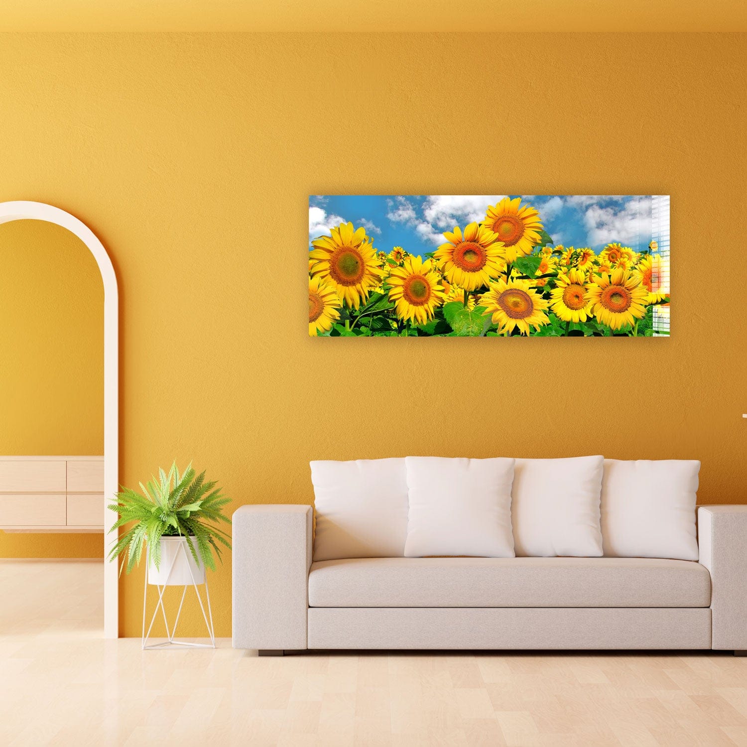 Artronauts Glass Print 92x36cm Happy Sunflowers - Panoramic