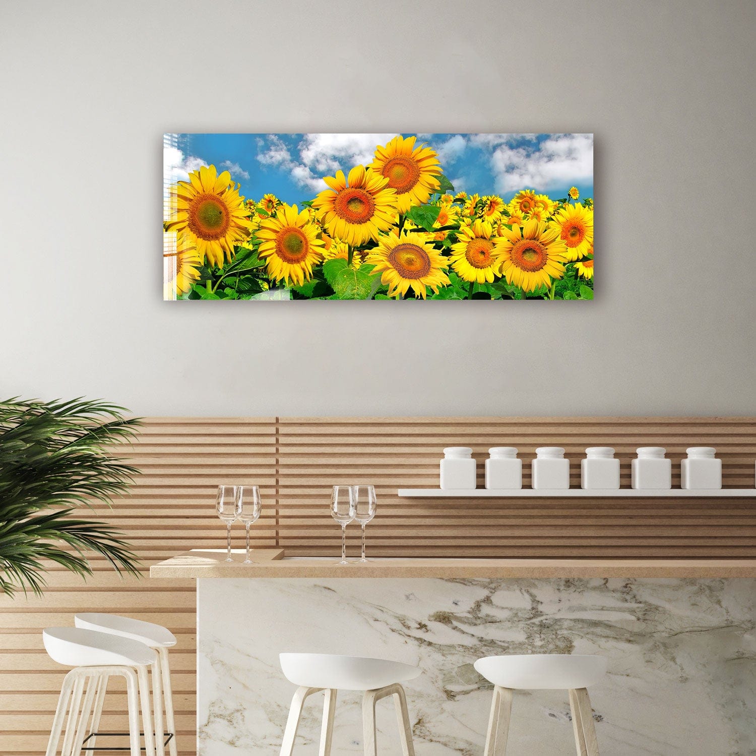 Artronauts Glass Print 92x36cm Happy Sunflowers - Panoramic