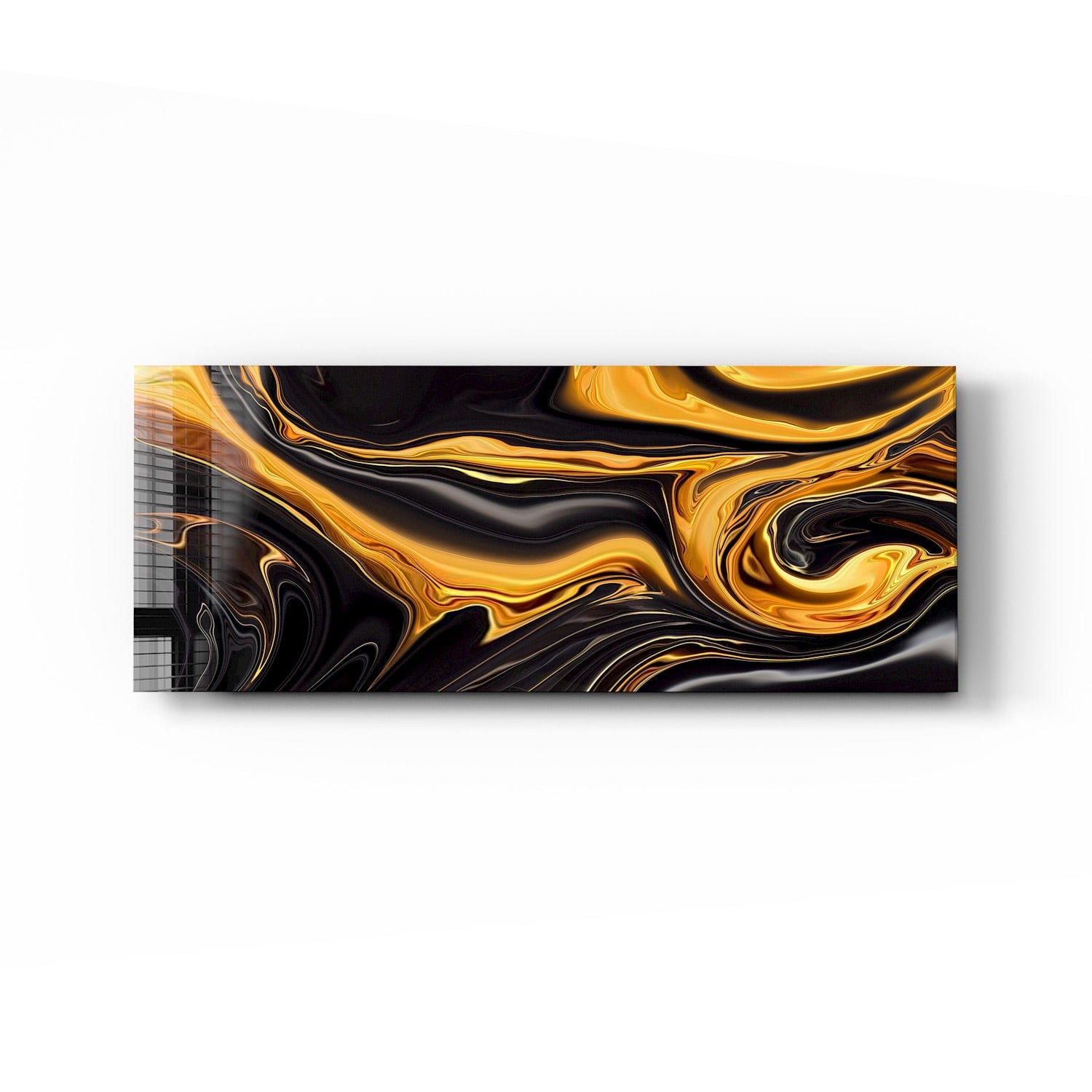 Artronauts Glass Print 92x36cm Abstract Gold & Black - Panoramic